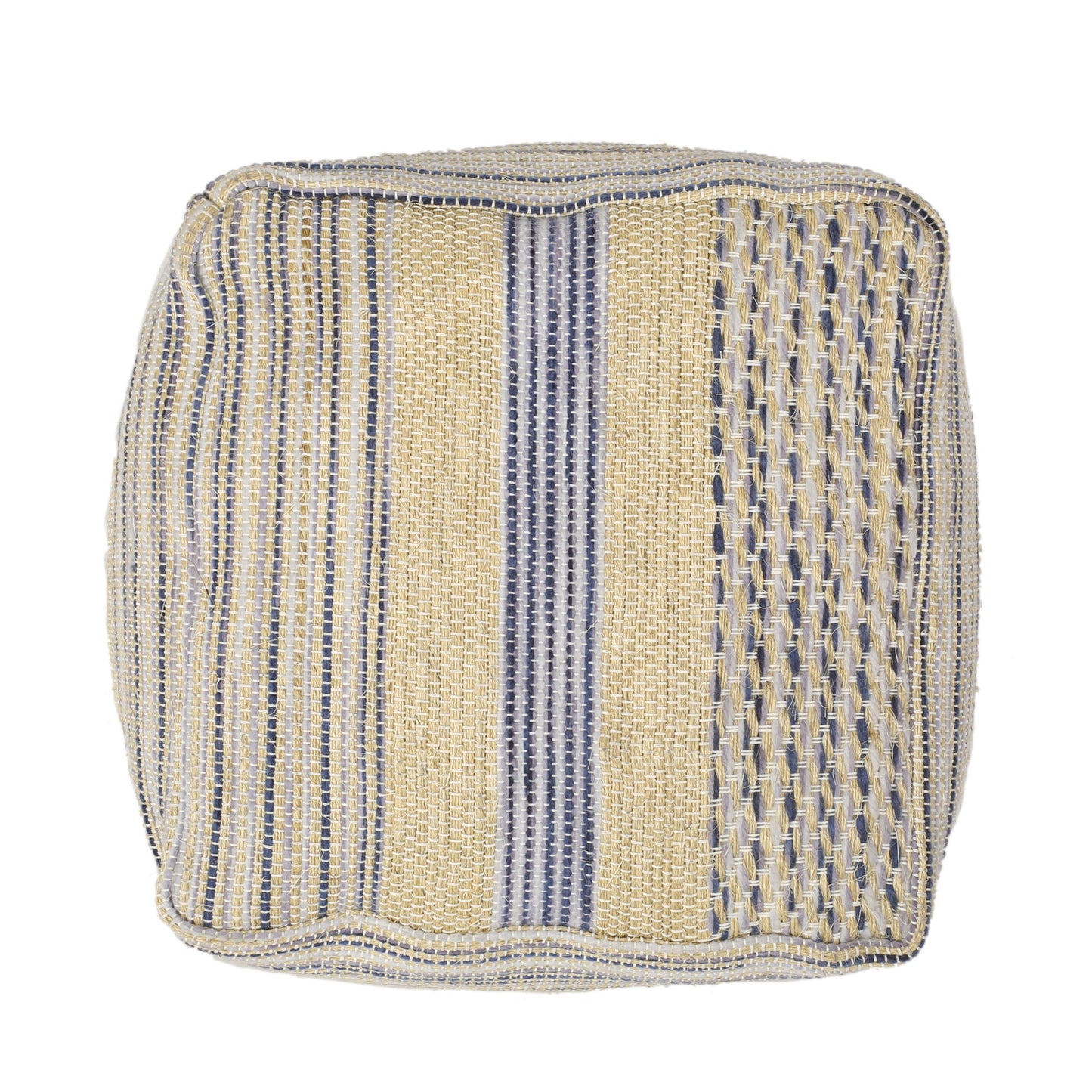 Western - Handcrafted Fabric Pouf, Durable - Natural / Blue