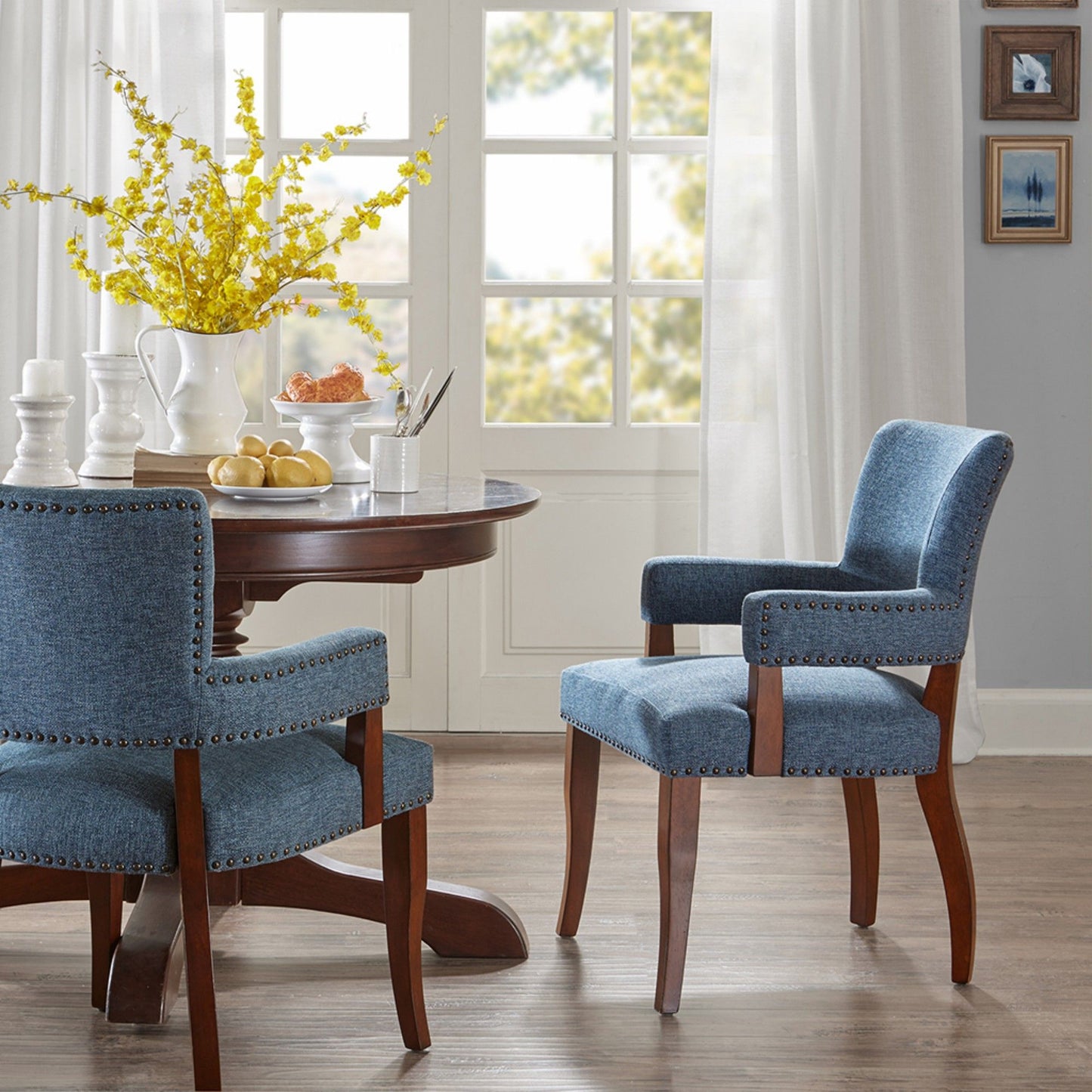 Elegant Arm Dining Chair With Brass Nail Head Detailing