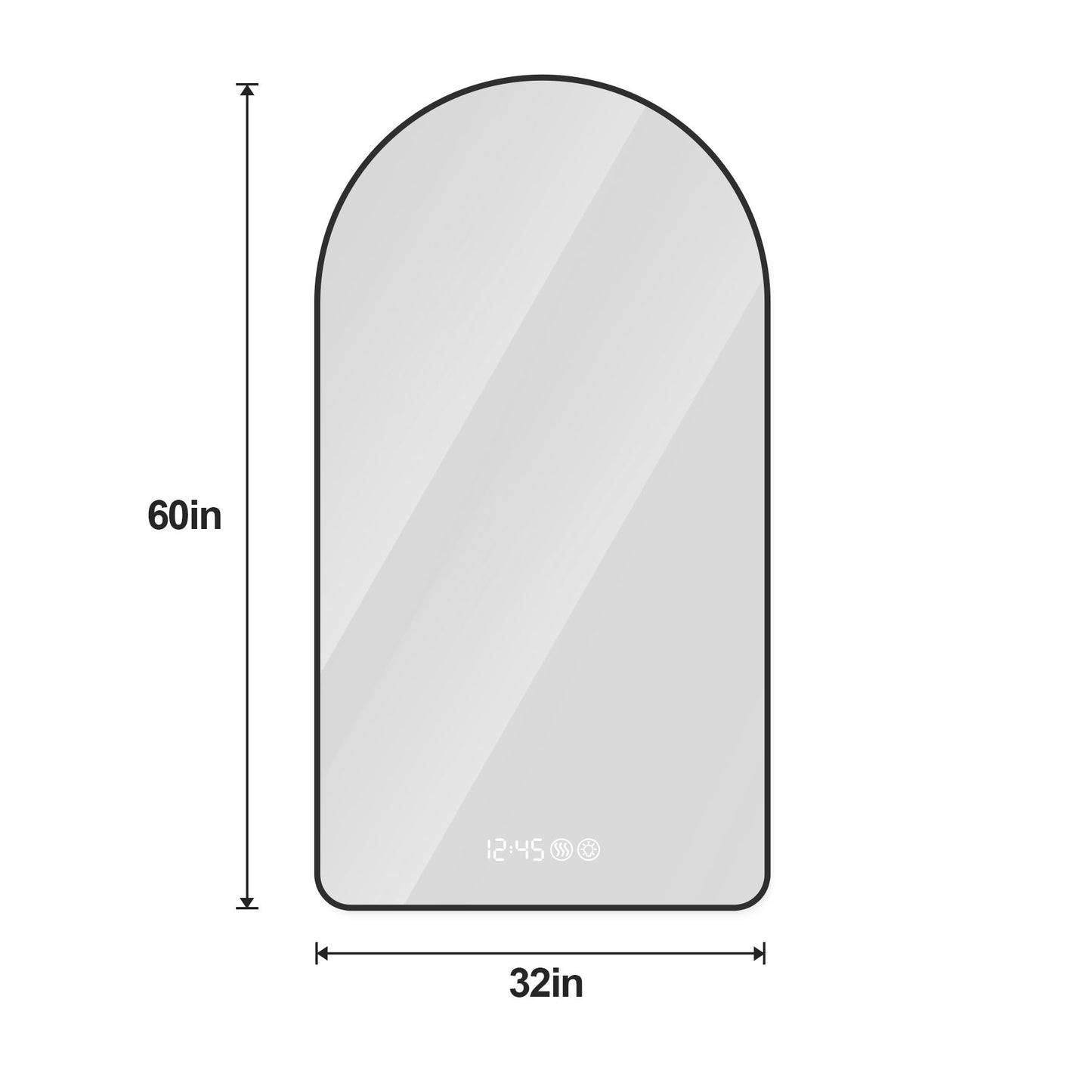 Arched LED Vanity Mirror With Time & Temperature Display, Anti-Fog, Dimmable Backlight In Frame, 3 Color Temperatures