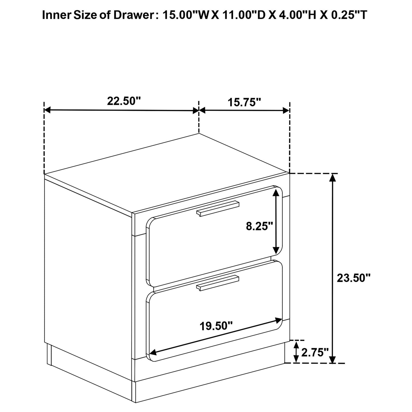 Modern Luxury Nightstand With 2 Drawer Storage