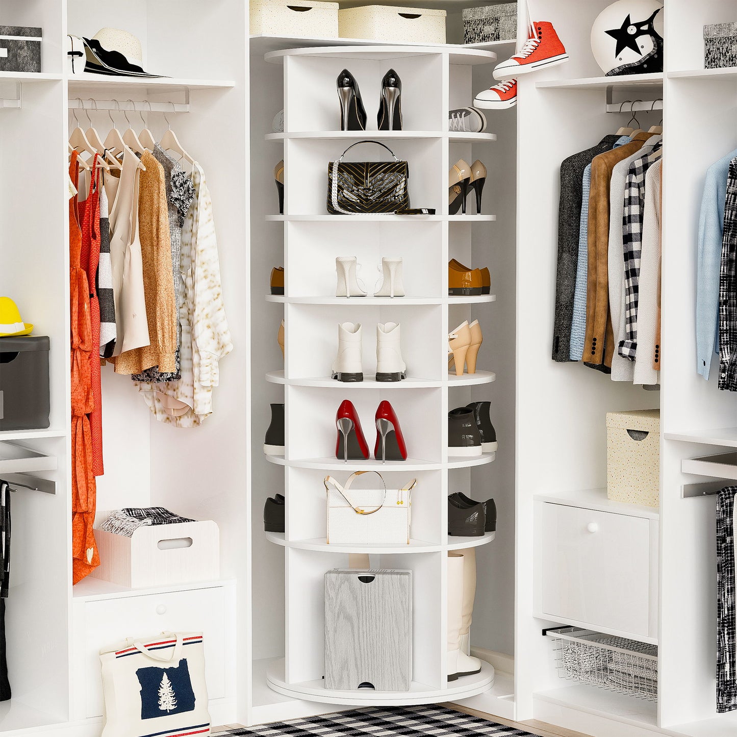 6 Tier Spinning Shoe Rack, Free Standing, 360° Revolving Shoe Organizer - White