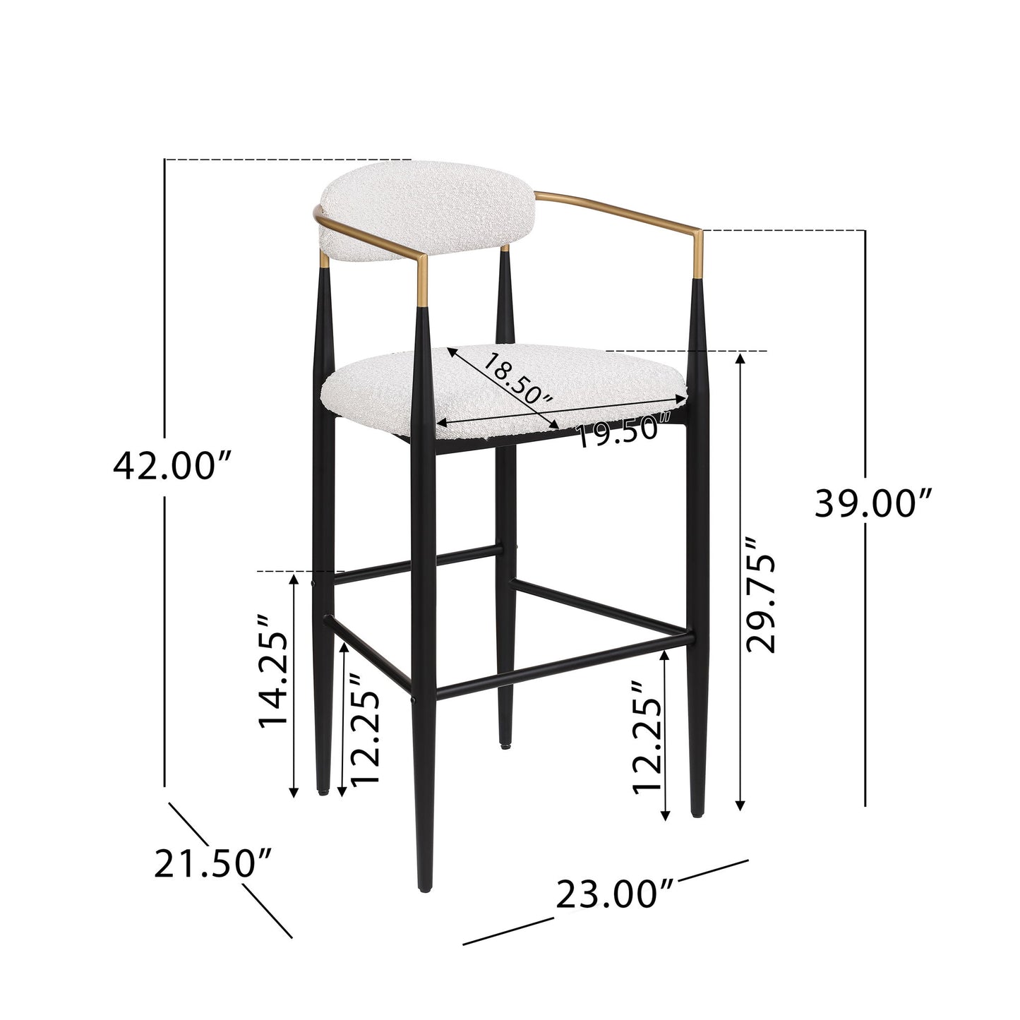 Barstools (Set of 2), Counter Height Upholstered Bar Stools With Backs And Iron Legs For Kitchen Island - Beige