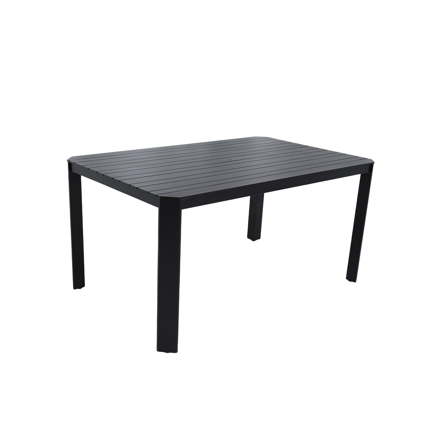 Modern Outdoor Table With Alternating Wide And Narrow Slats, Angled Corners, 2" Big Umbrella Hole, And Adjustable Non Slip Pads - Bourbon Brown