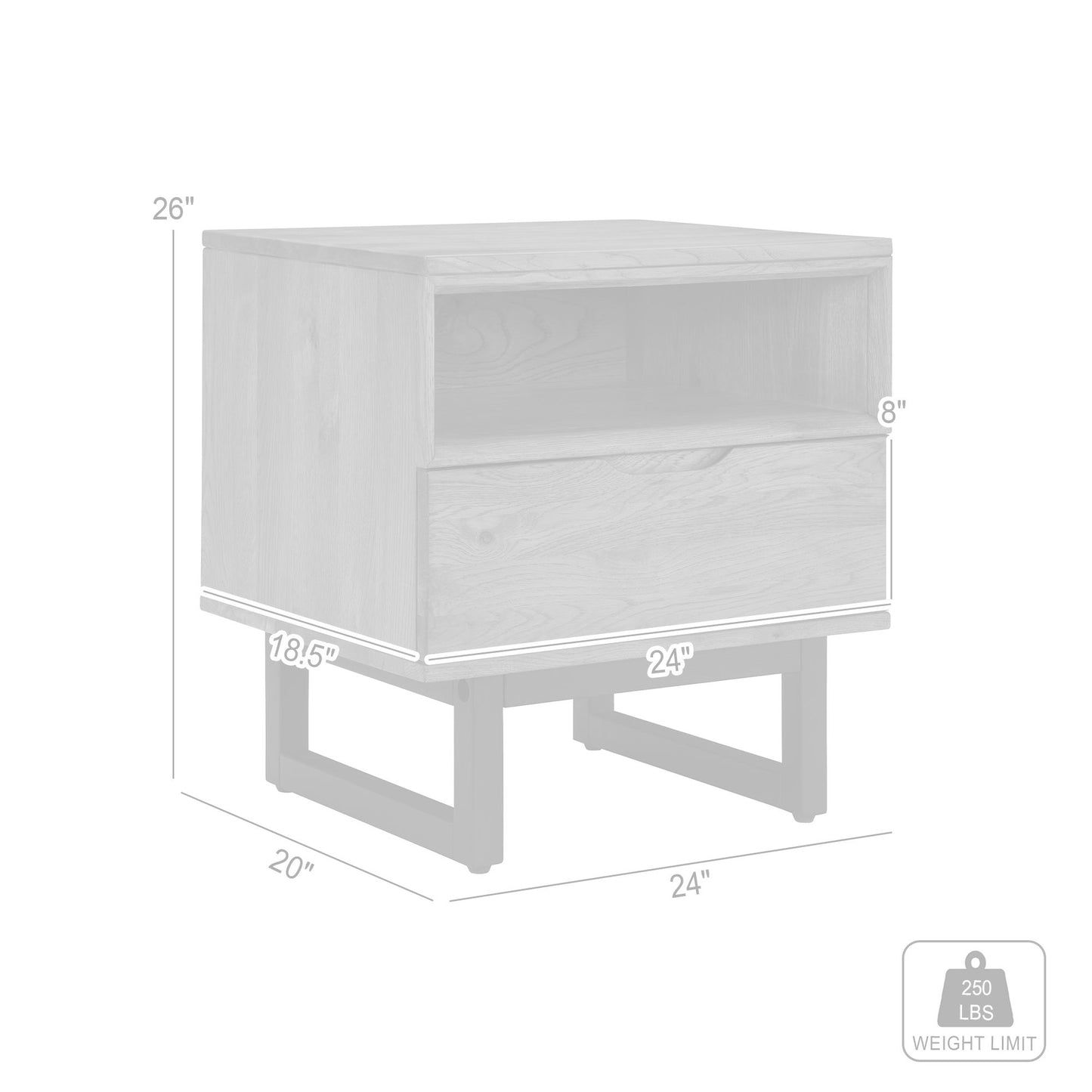 Aldo - 1 Drawer Nightstand With Metal Legs - Brown Oak / Black