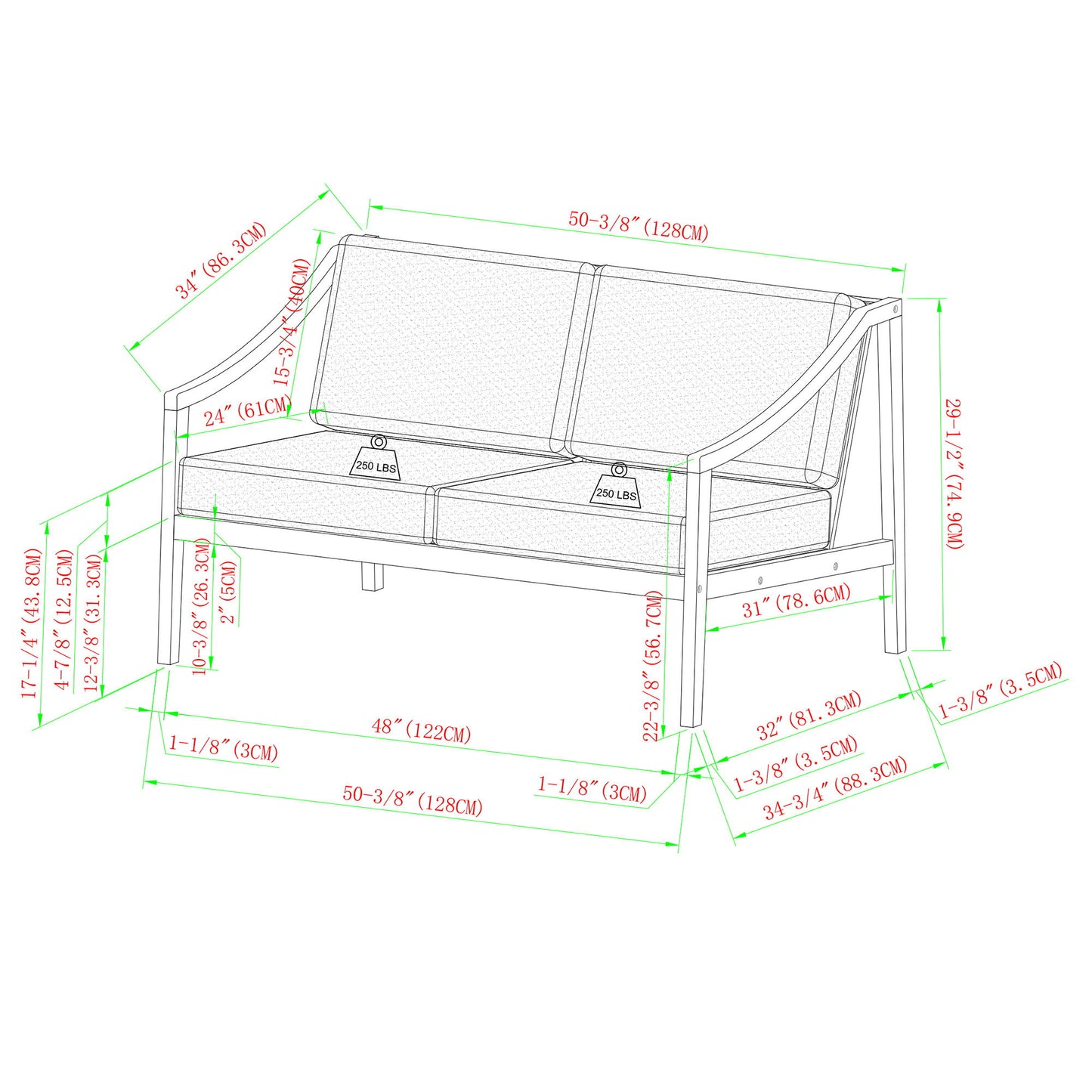Modern Curved Arm Upholstered Outdoor Loveseat