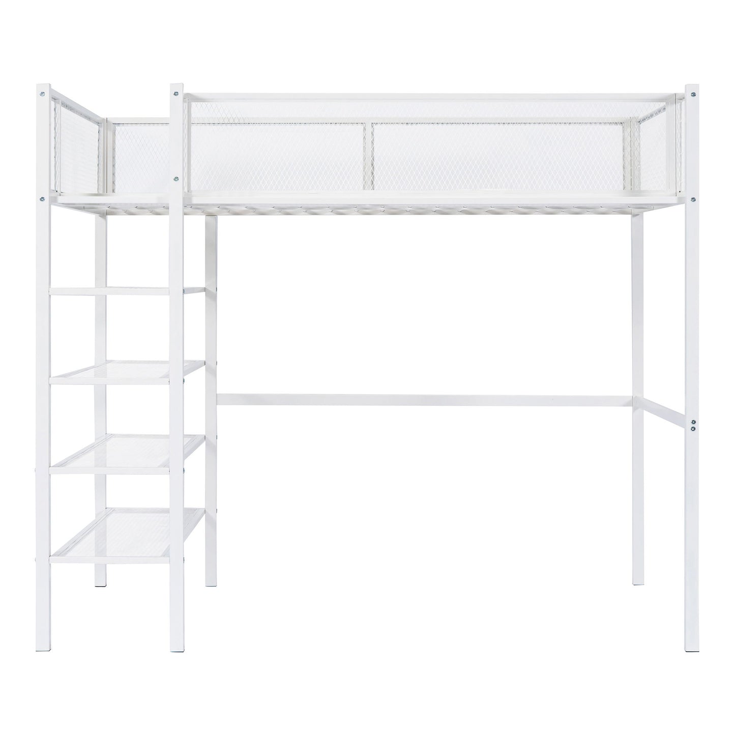 Loft Bed With 4 Tier Shelves And Storage