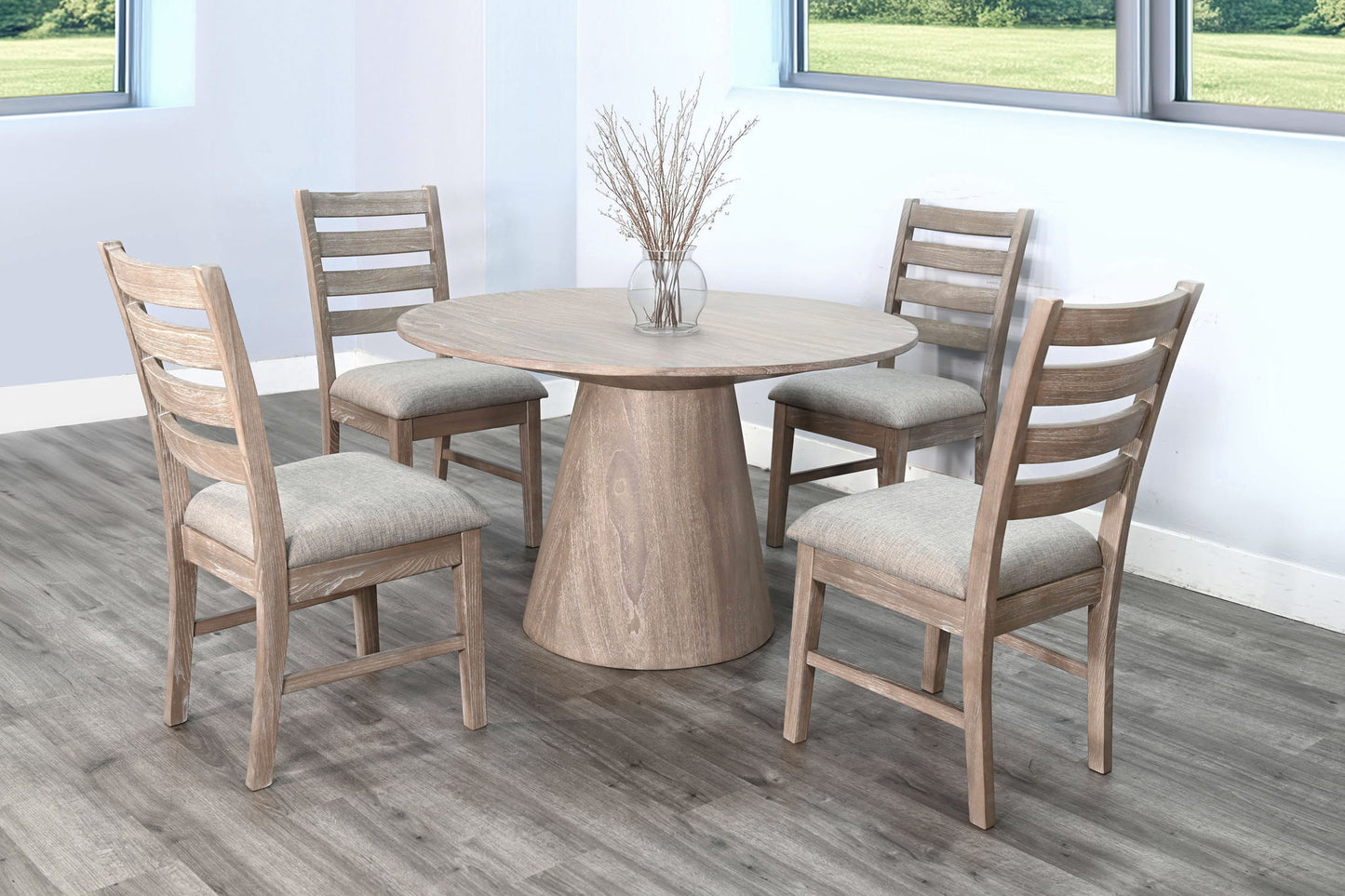 Round 5 Piece Full Back Chair Dining Set - Wheat