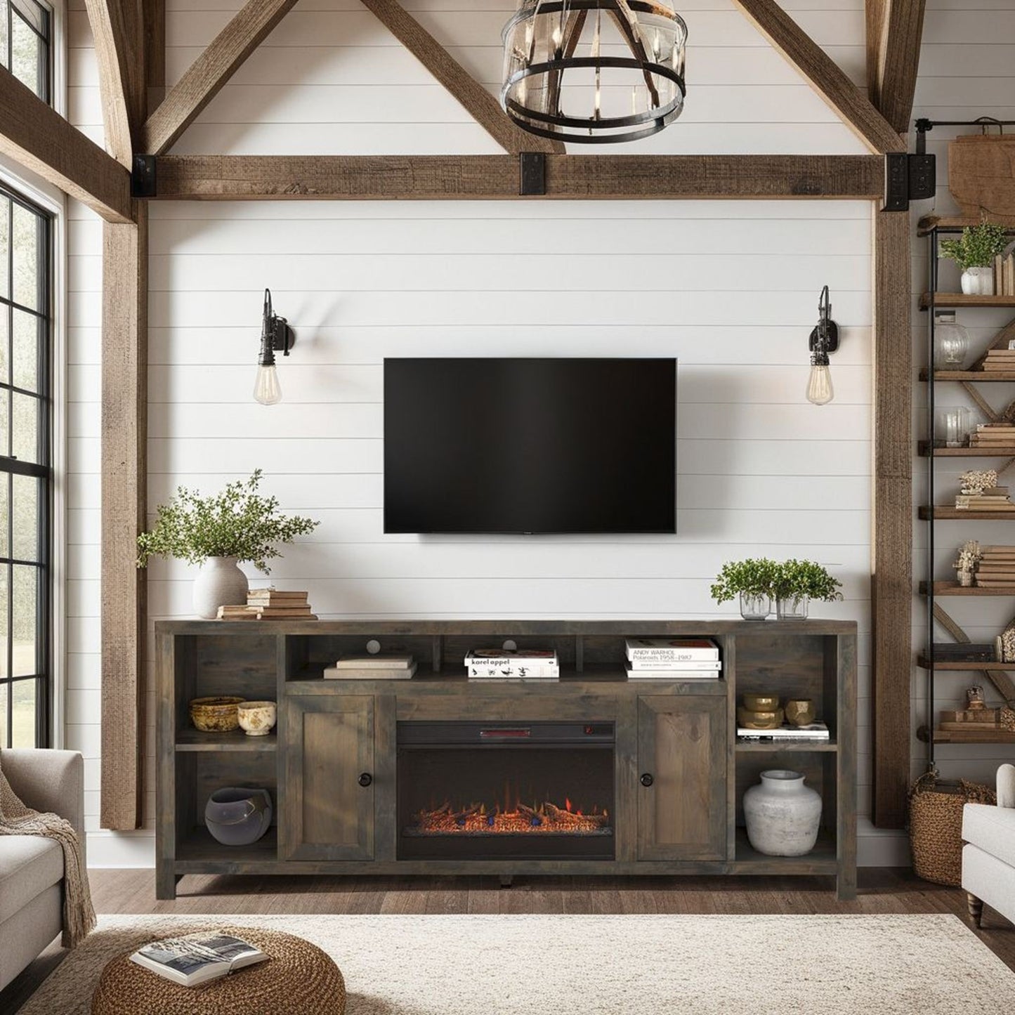 Joshua Creek - Electric Fireplace, TV Stand For TVs Up To 95" - Barnwood