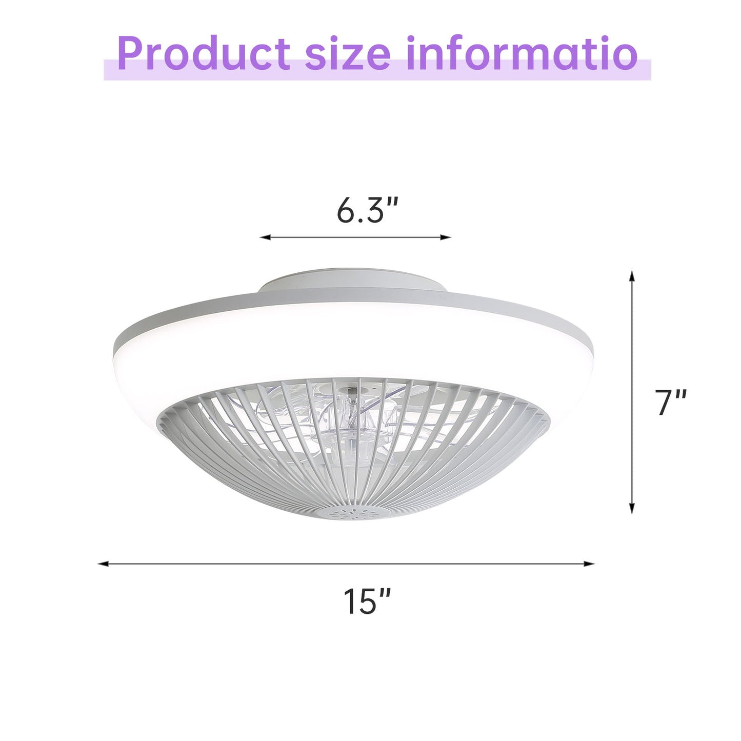 RGB Dimmable LED Enclosed Ceiling Fan With Remote Control, Bladeless Design - White