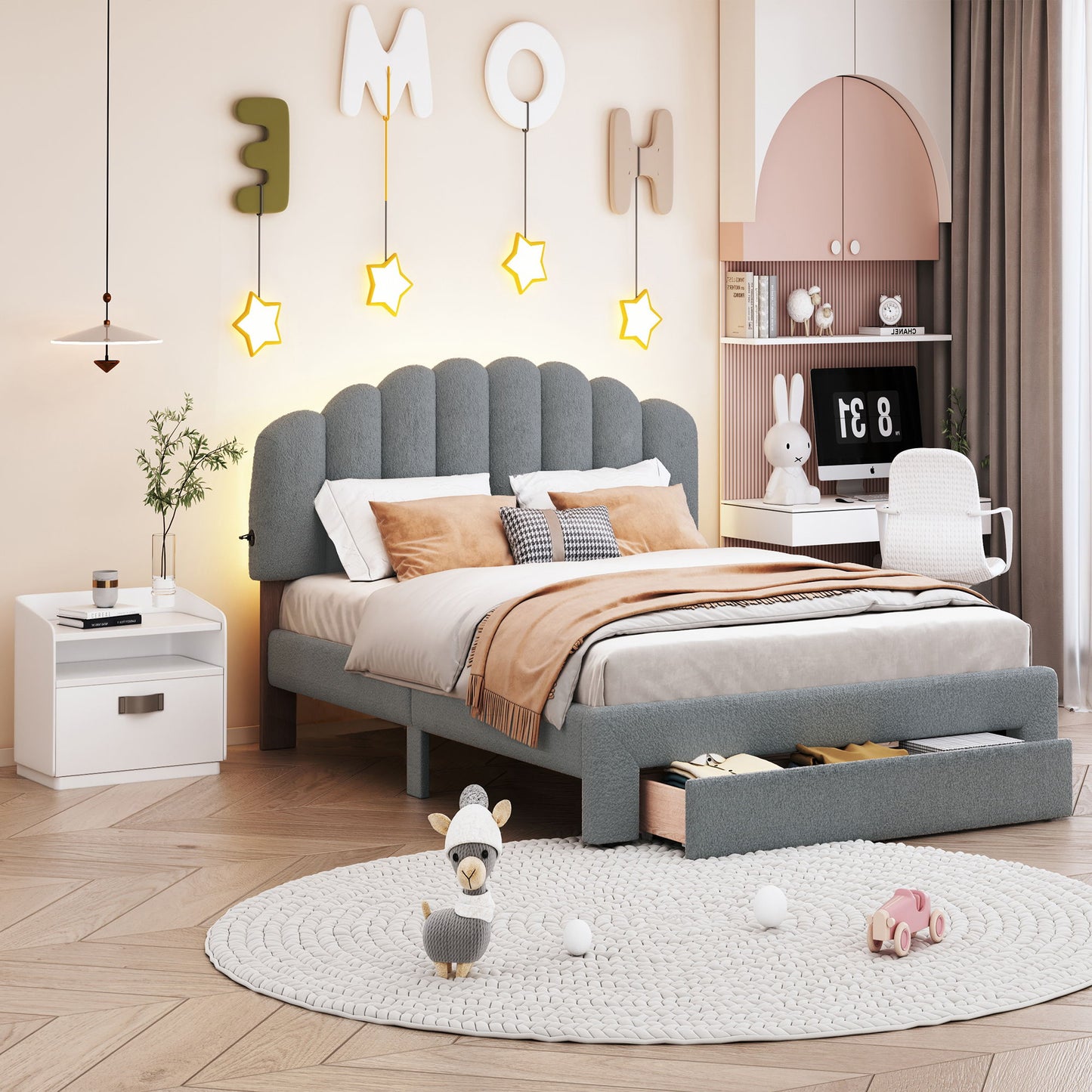 Upholstered Platform Bed With Drawer