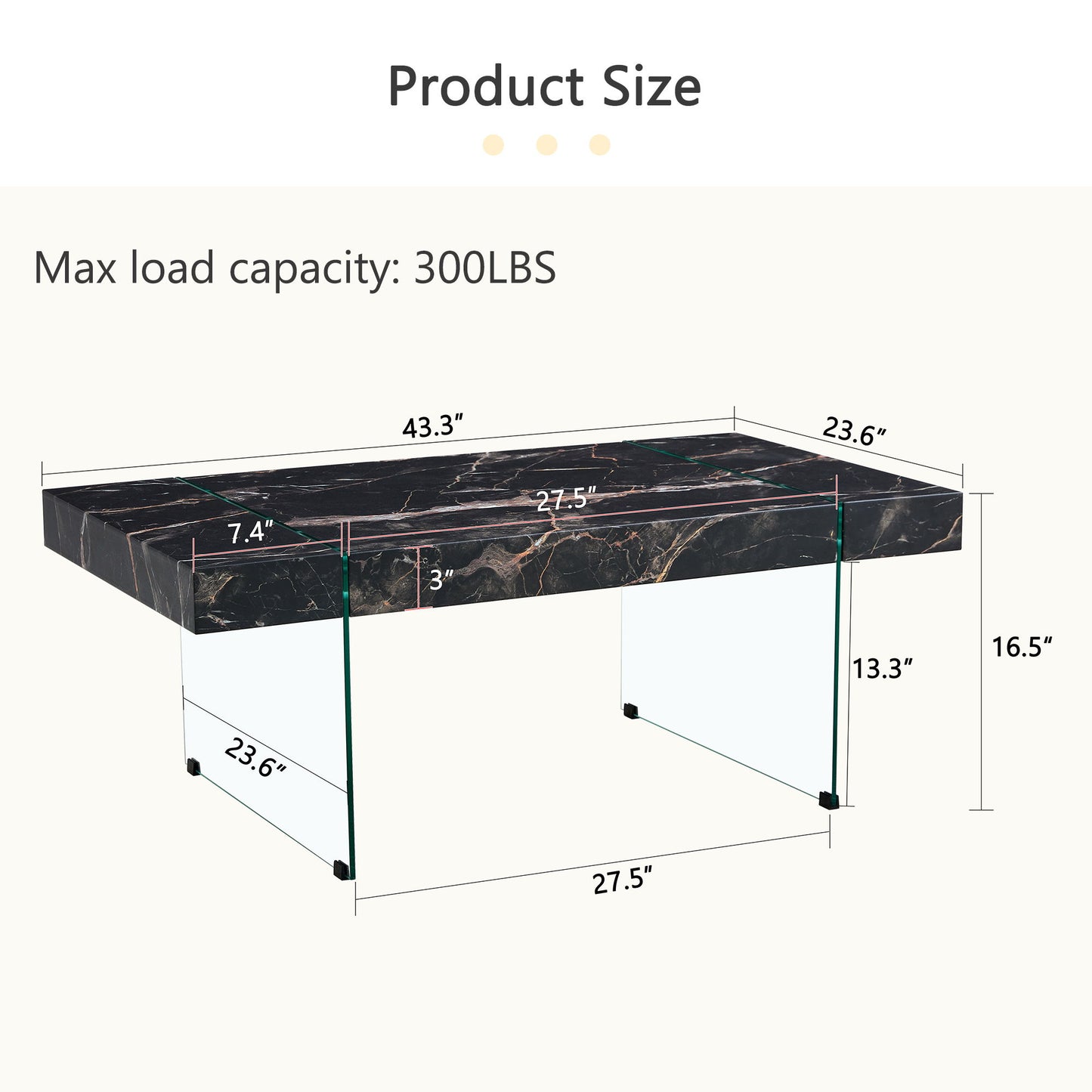 Modern Marble Patterned Coffee Table With Tempered Glass Legs