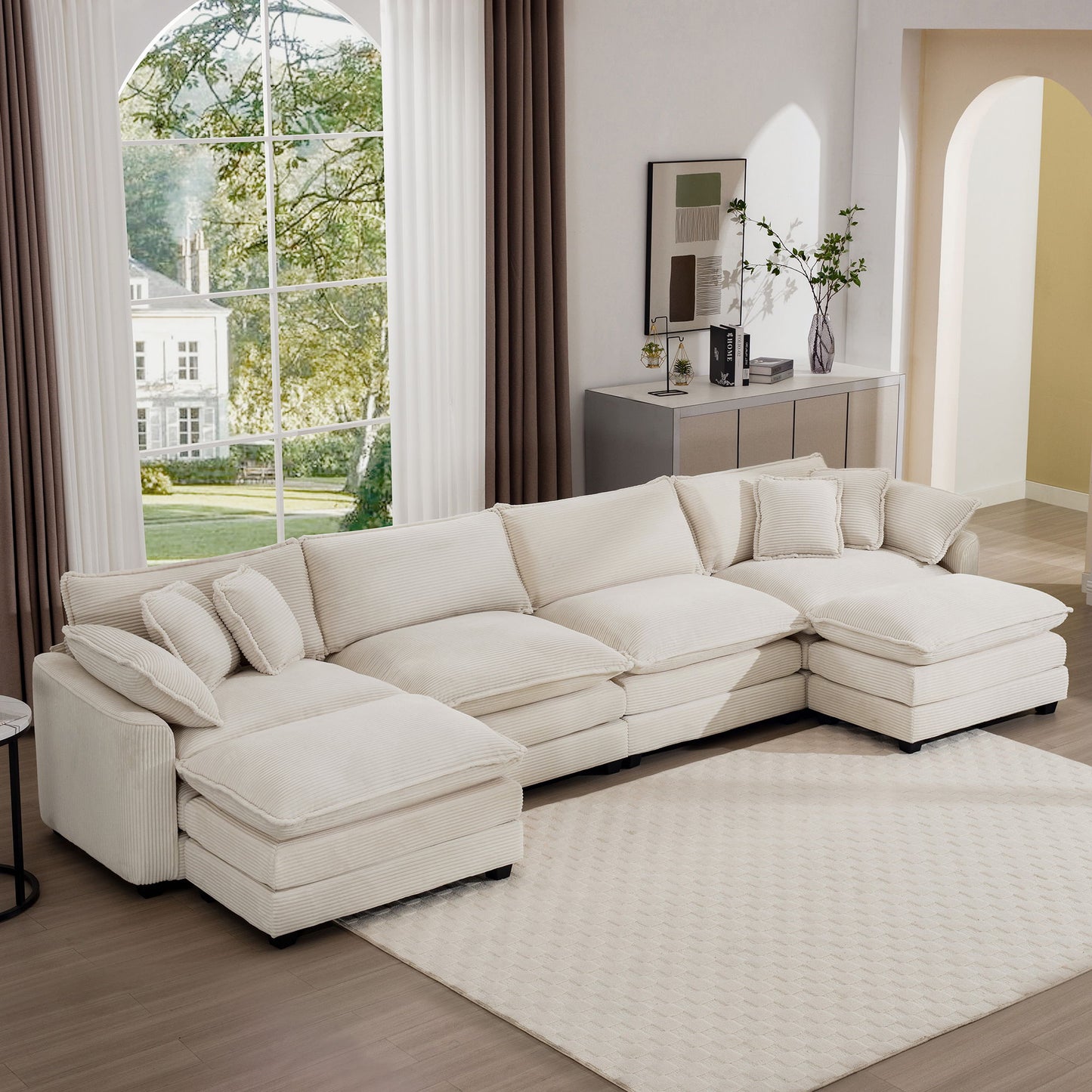 Modern Oversized Modular Cushion Sofa With Ottoman, Low Back, Deep Seating Sofa Set