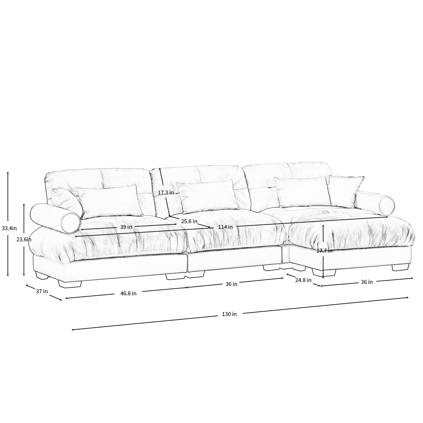 Super Comfort Oversized Modular Sectional Sofa With Movable Ottoman