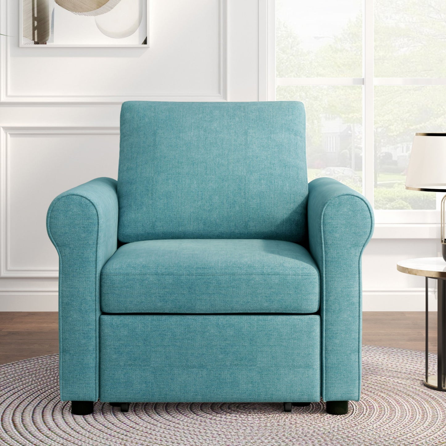 Modern 3 In 1 Convertible Sleeper Chair Bed, Linen Upholstery, Adjustable Backrest