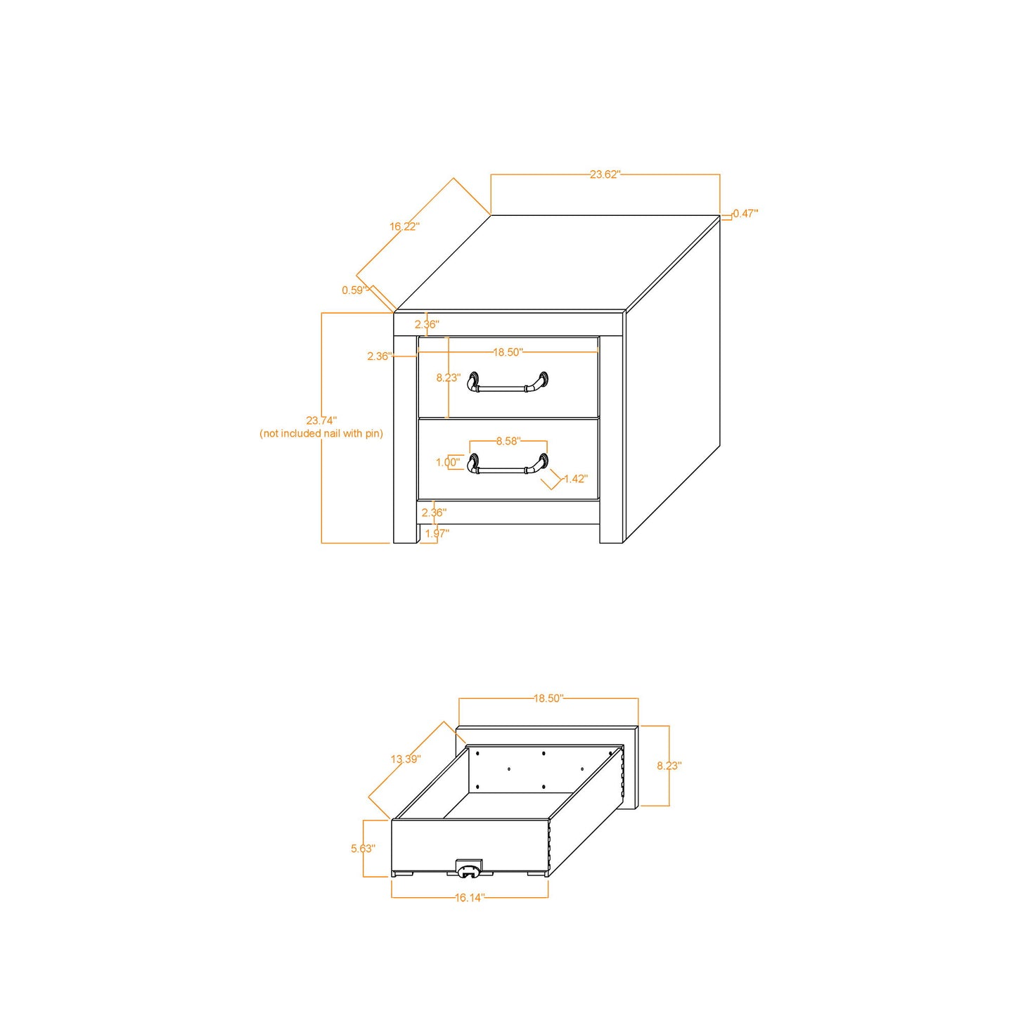 Monica - Nightstand With Spacious Drawers Bar Handles - Dark Oak