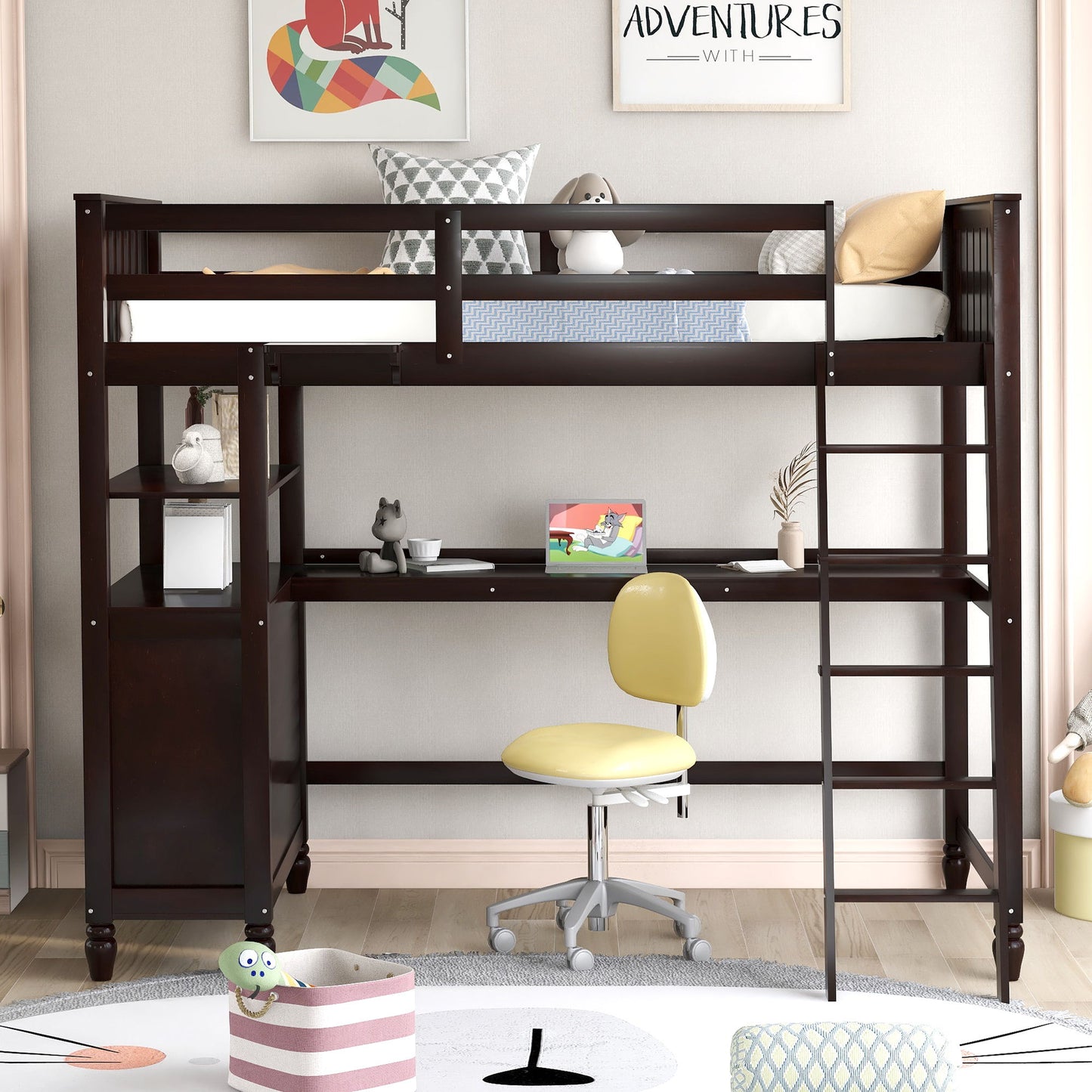 Loft Bed With Drawers With Desk And Shelves