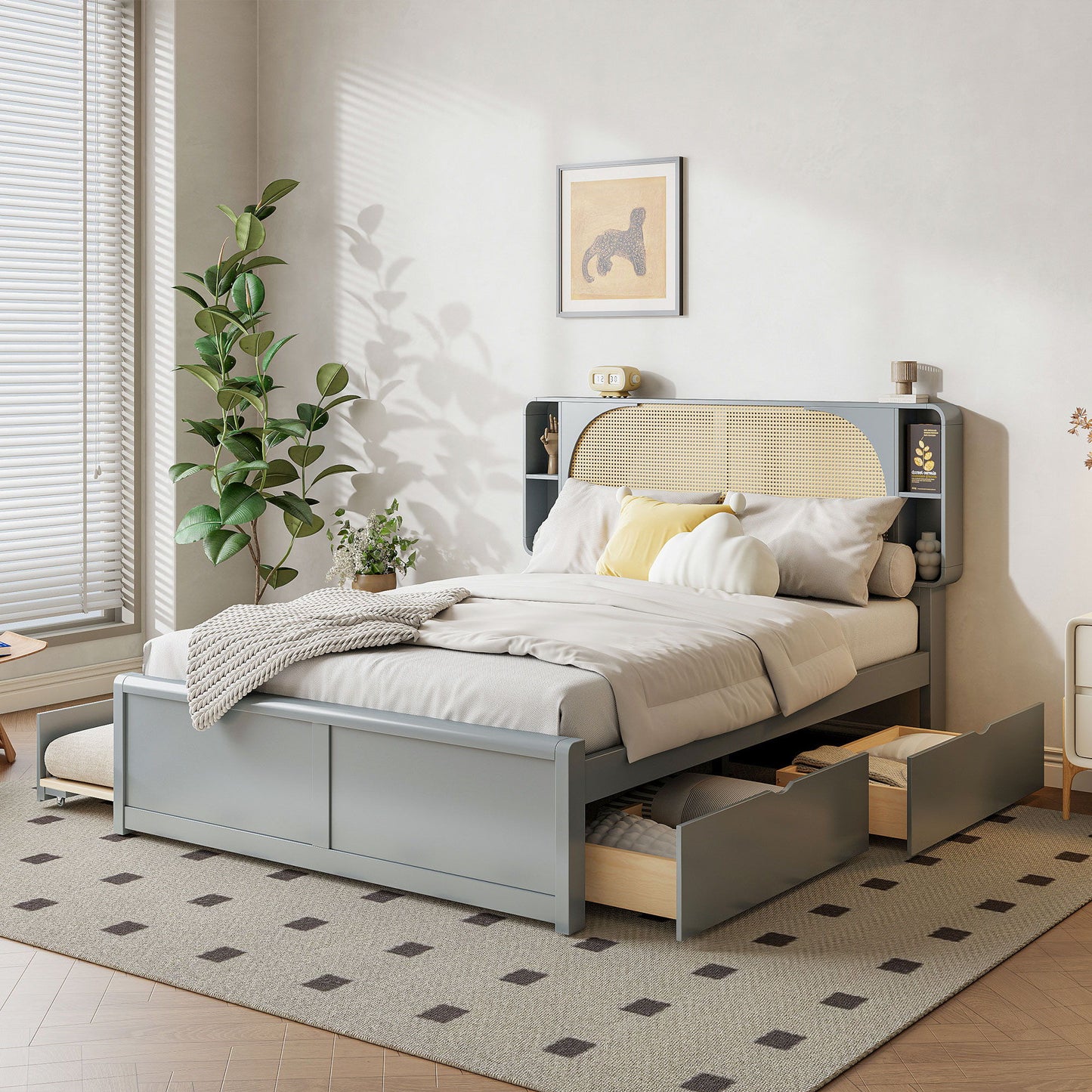 Headboard Bed With 2 Drawers And Trundle