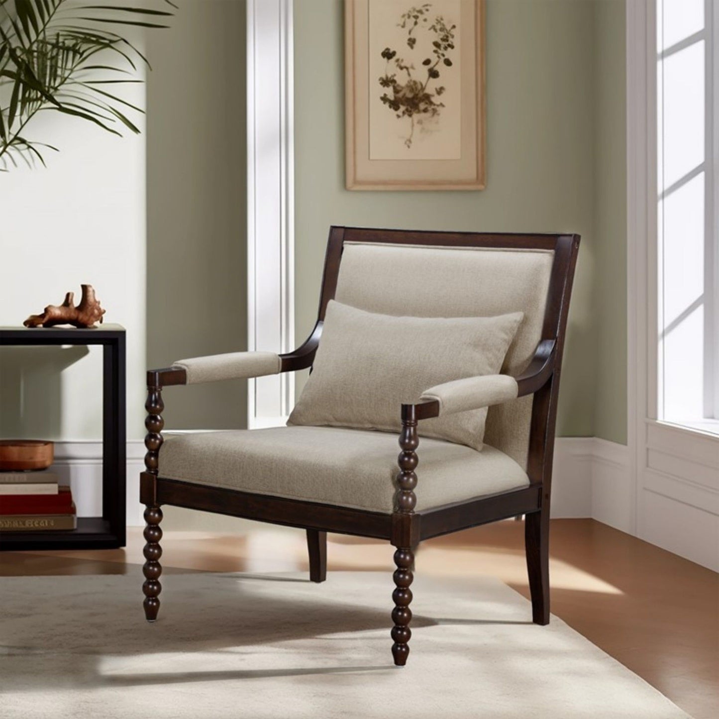 Philippe - Accent Arm Chair With Backrest - Beige / Brown