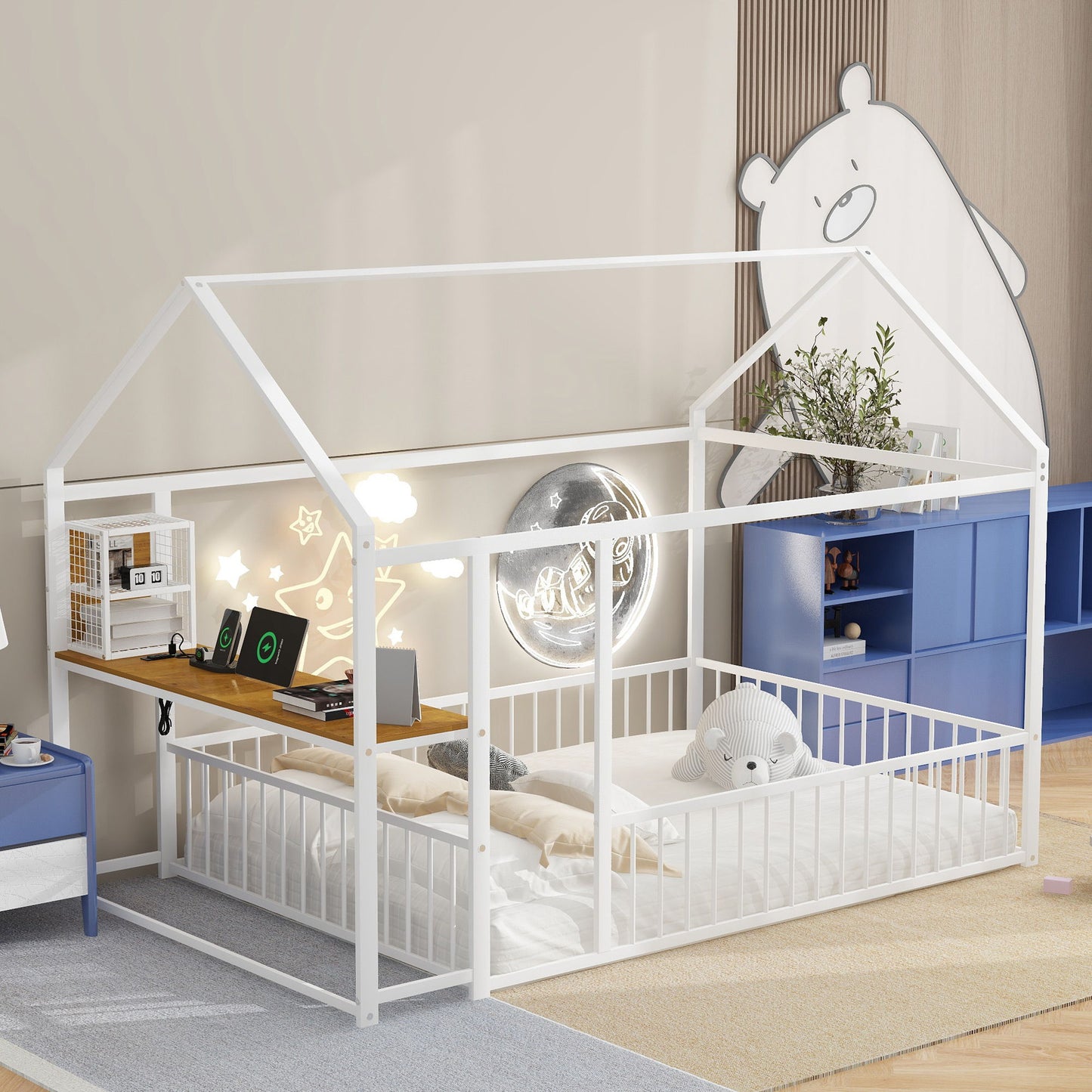 House Frame With Desk, Shelves, Power Outlets And USB Ports