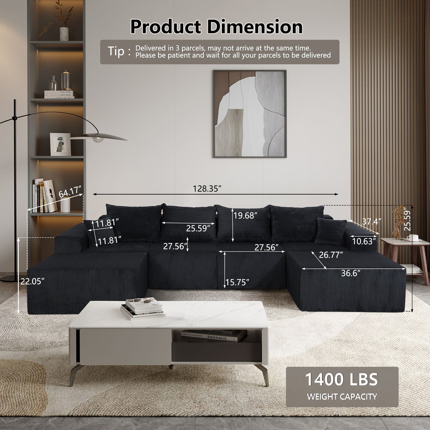 Modular Sectional Sofa, Convertible Couch With Chaise Corduroy