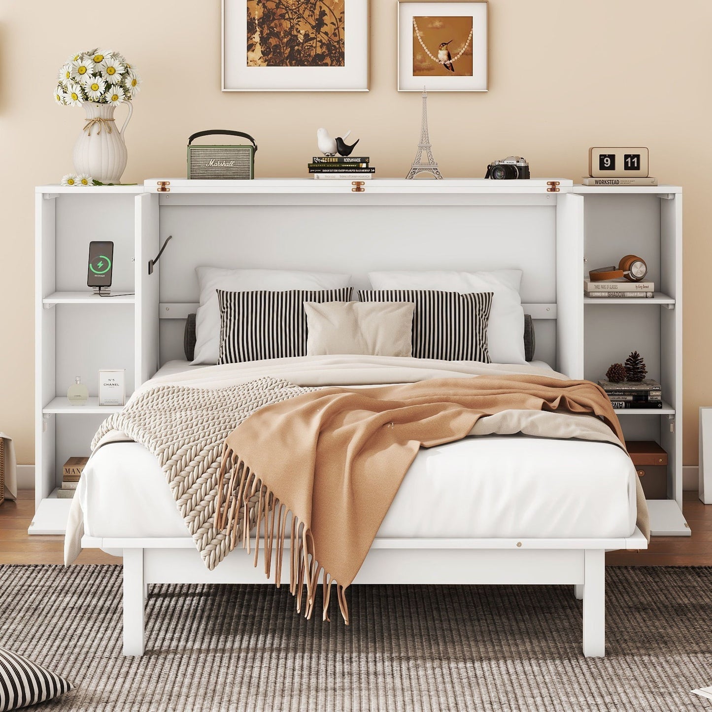 Murphy Bed With Shelves, Drawers And USB Ports