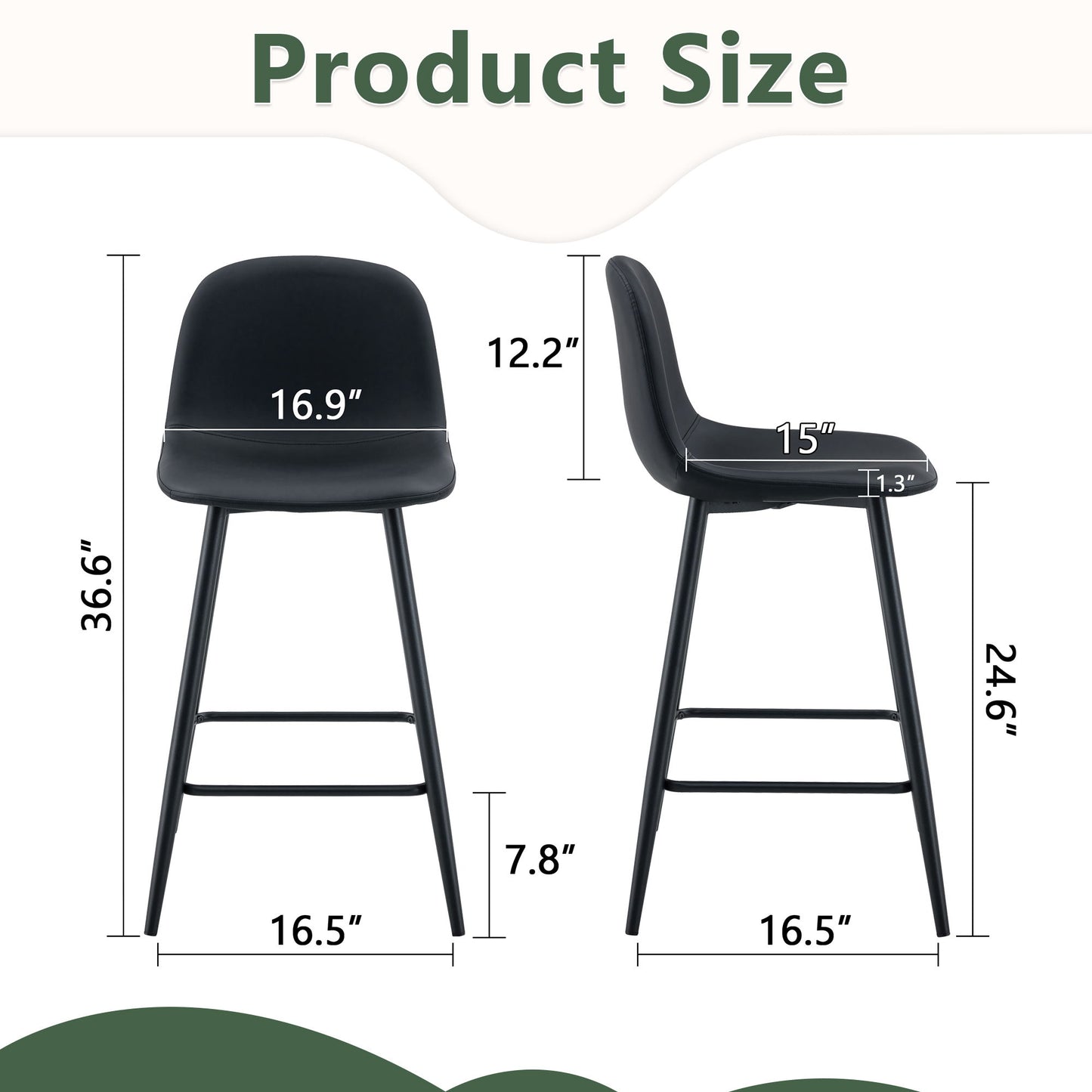 Modern Black Pu Bar Chair Rounded Backrest (Set of 2)