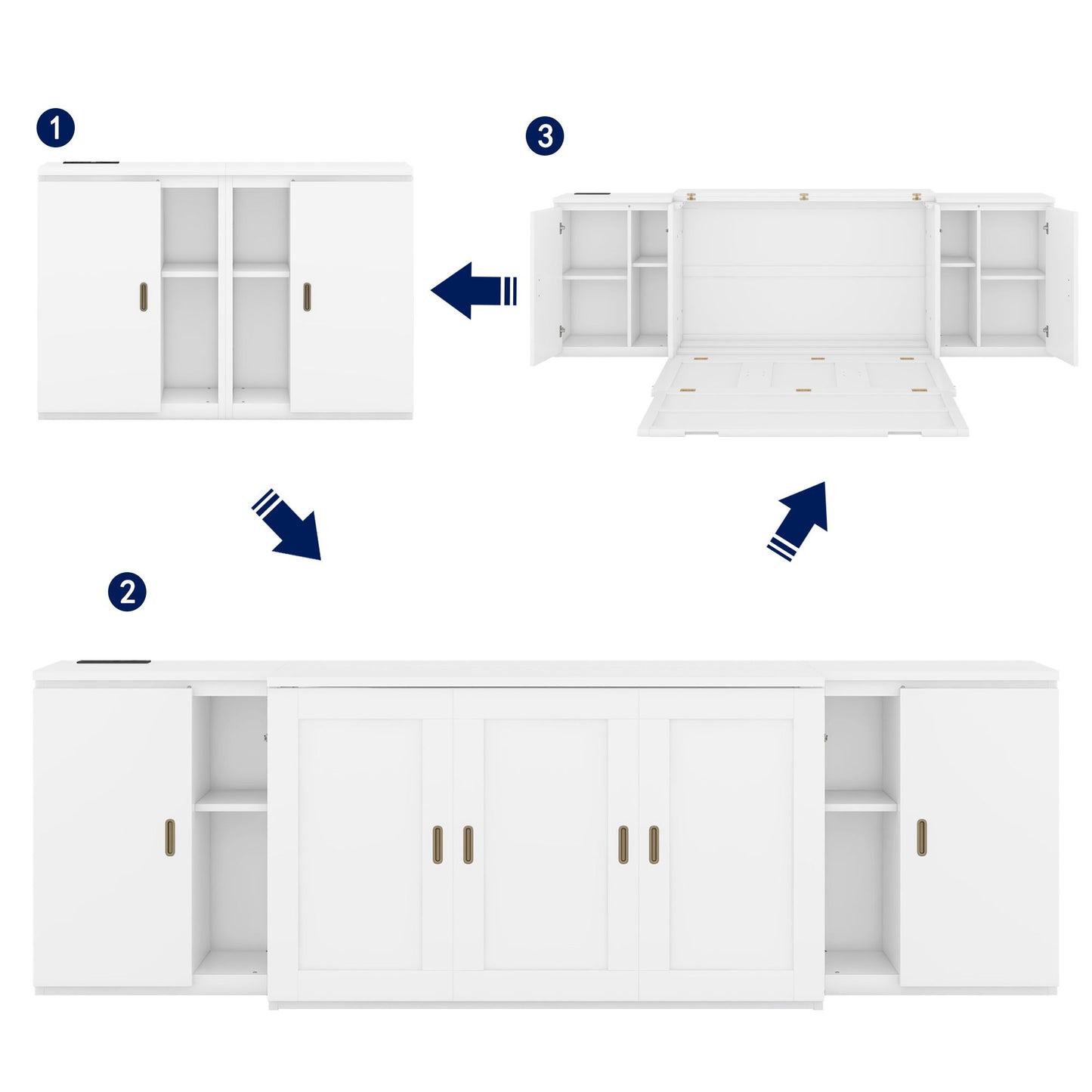 Murphy Bed With Shelves, Cabinets And USB Ports