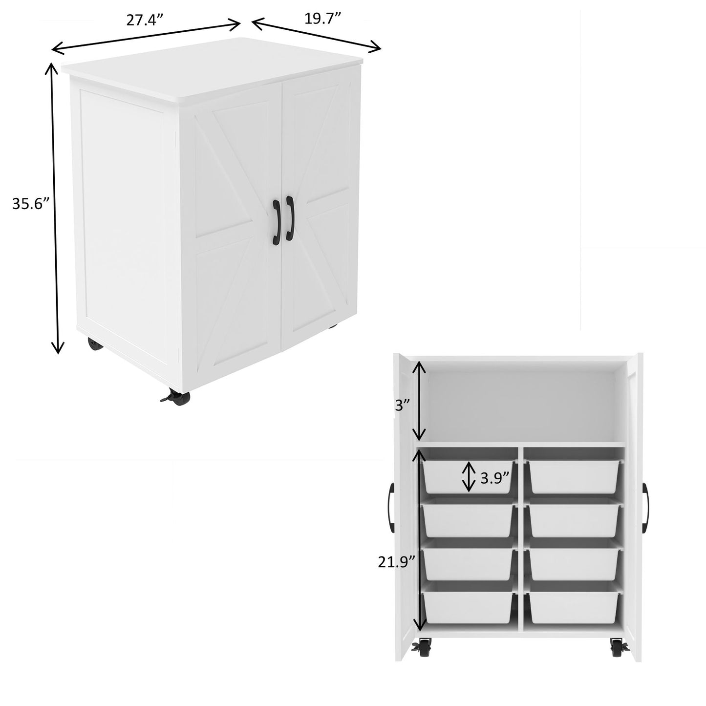 Exquisite Craftsmanship Rice Door Storage Cabinet, Large Capacity - White