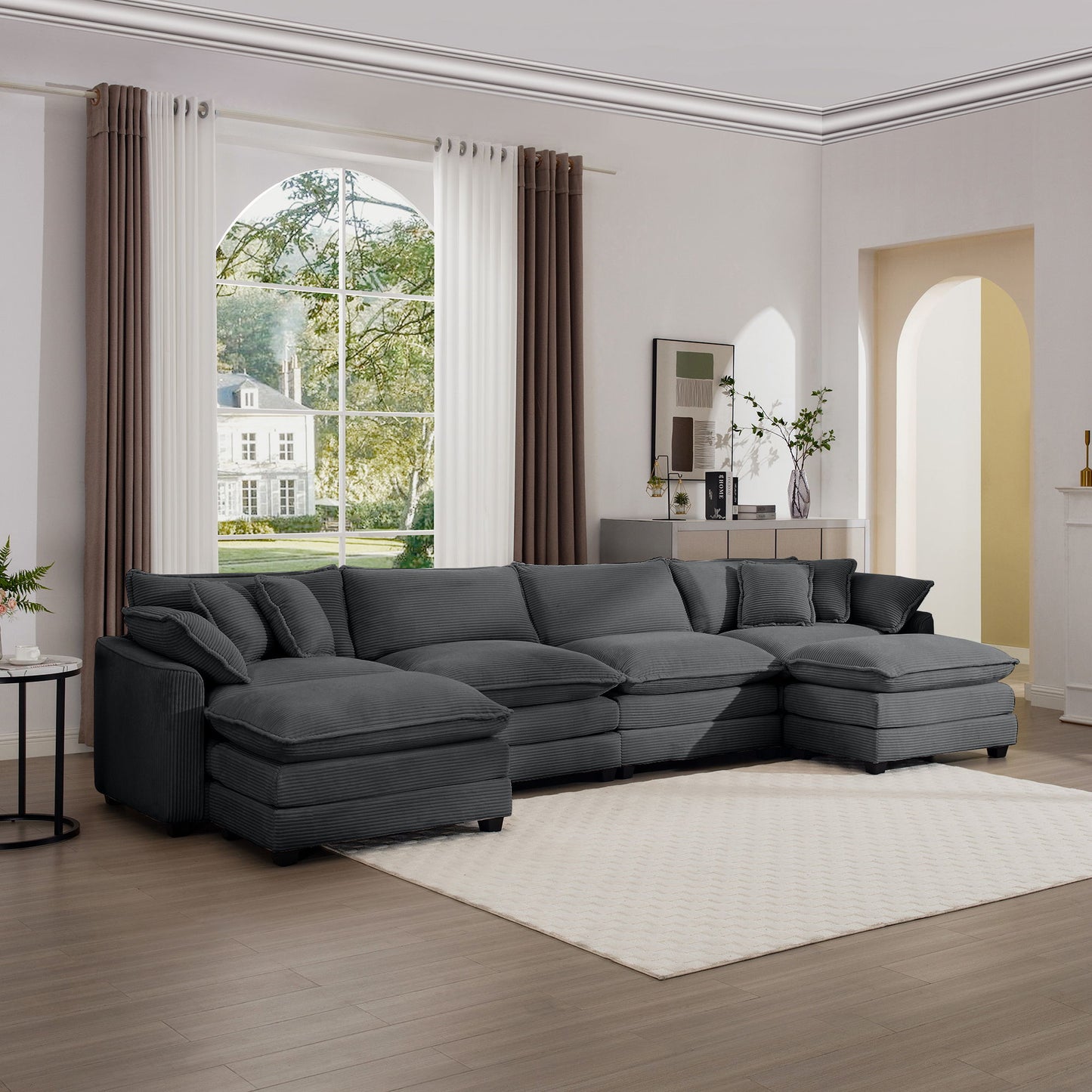 Modern Oversized Modular Cushion Sofa With Ottoman, Low Back, Deep Seating Sofa Set