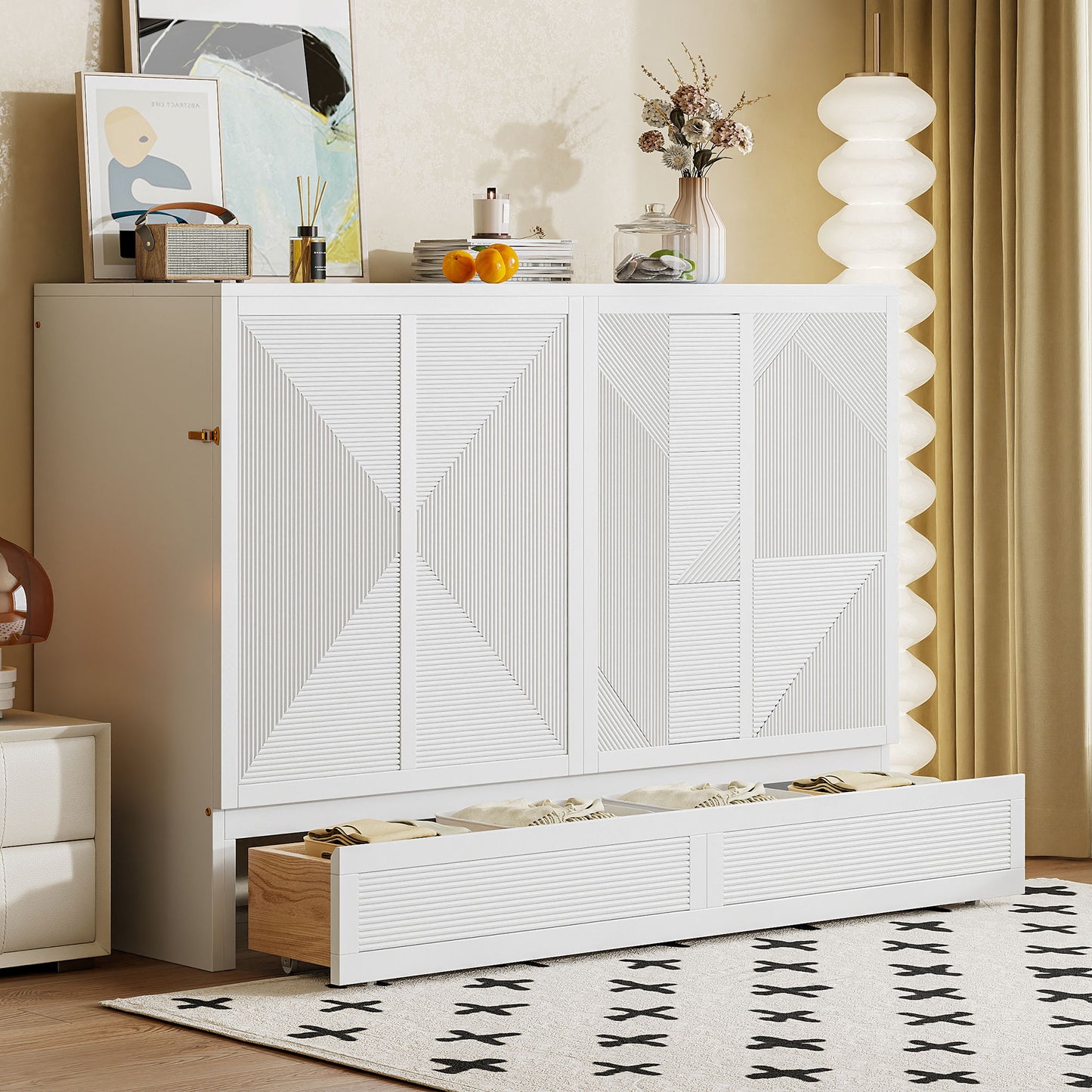 Murphy Bed With Large Drawer, USB Ports And Outlets