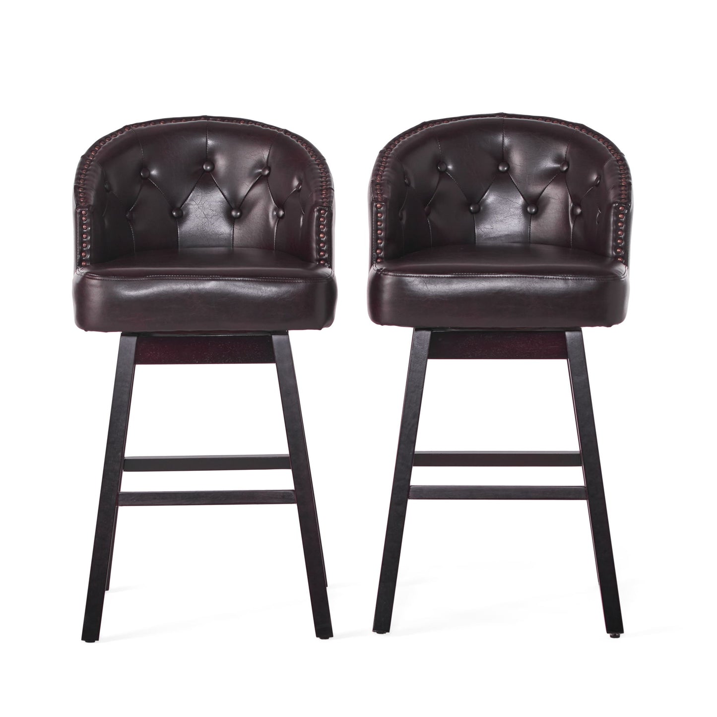 Mellifluous - 360 Degree Swivel Bar Stool With Stunning Nailhead Trim, (Set of 2)