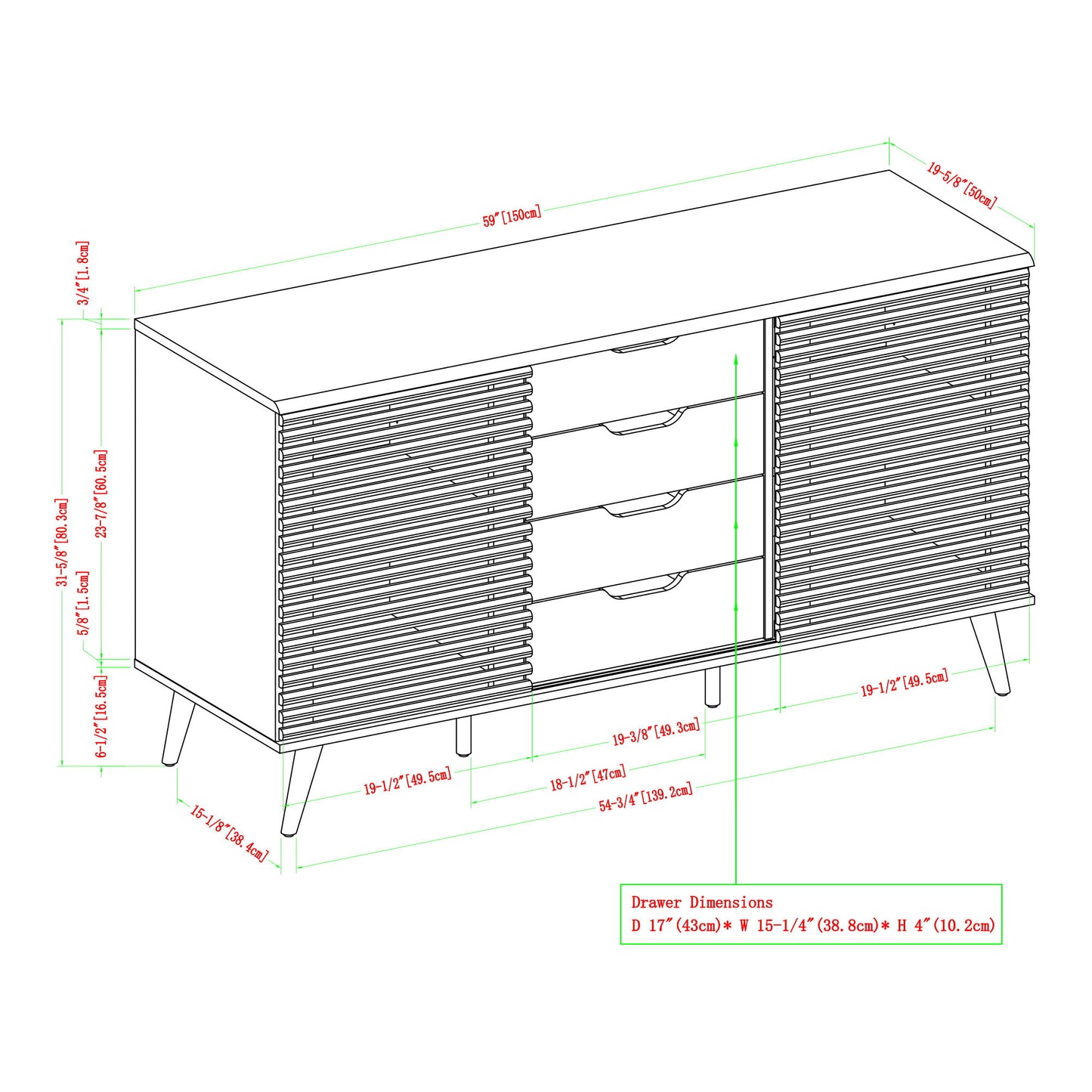 Contemporary Sliding Slat Door Sideboard