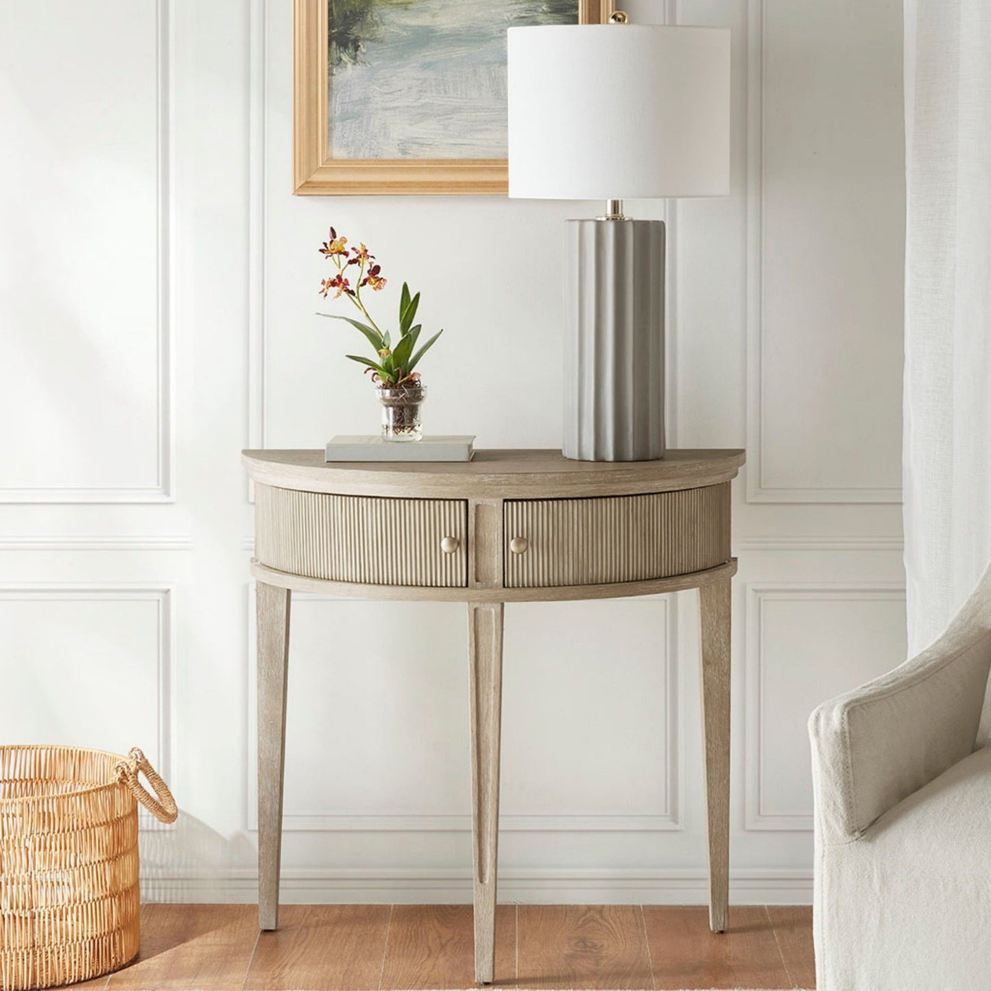 Vintage Storage Console Table With Elegant Farmhouse Charm - Reclaimed Wheat