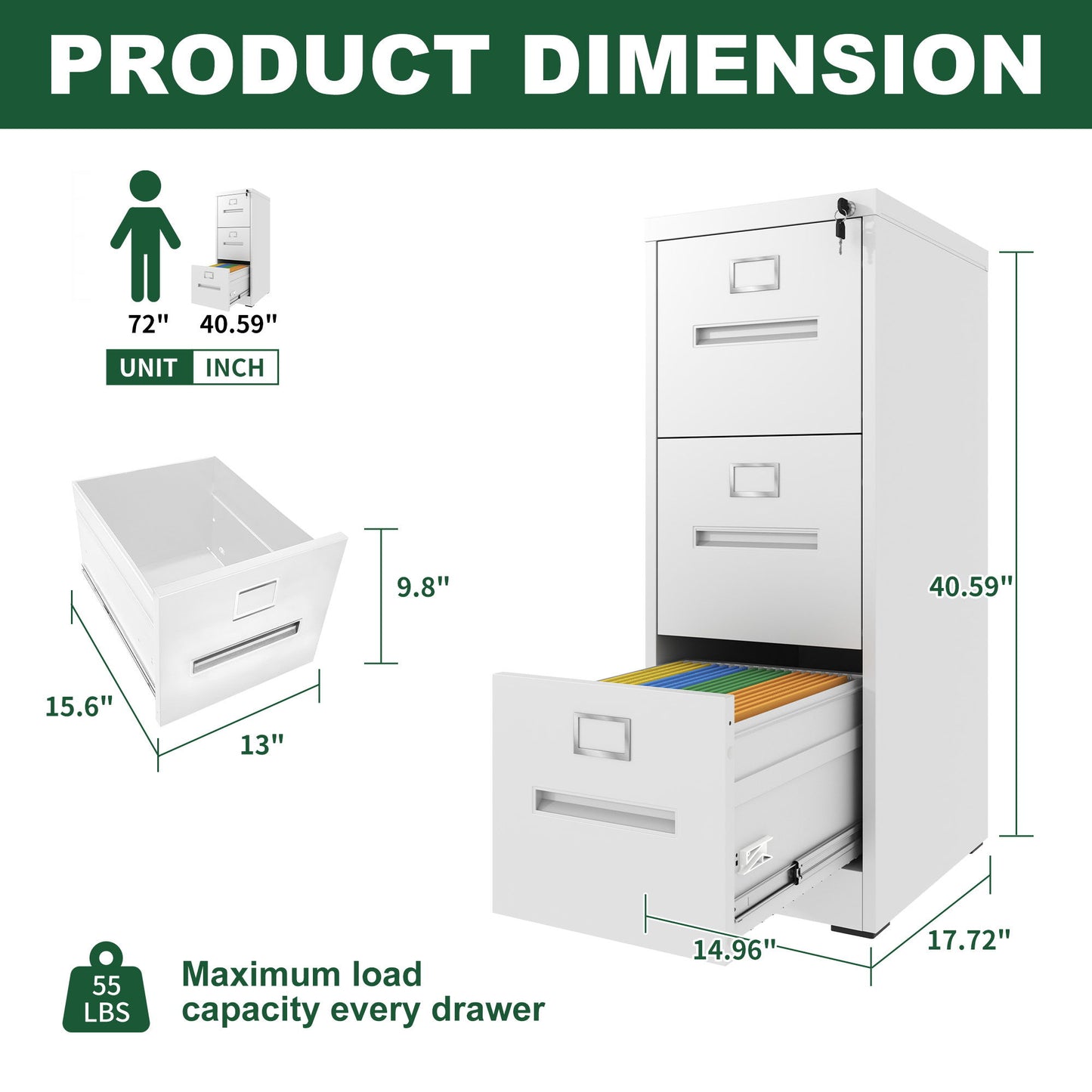 Premium Drawer File Cabinet With Lock, Metal Vertical Design, A4 Legal / Letter Size