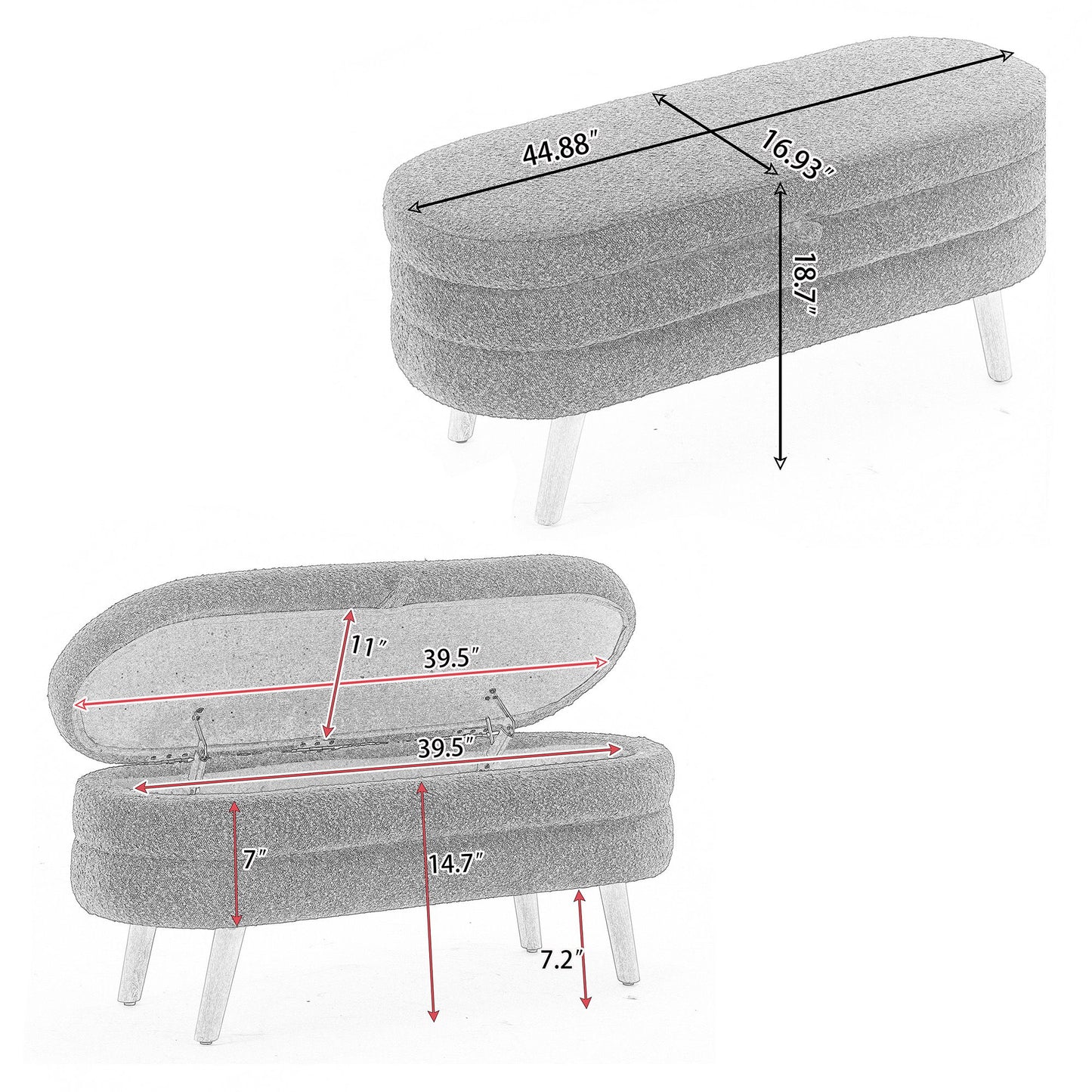 Velvet Fabric Storage Bench With Wood Legs