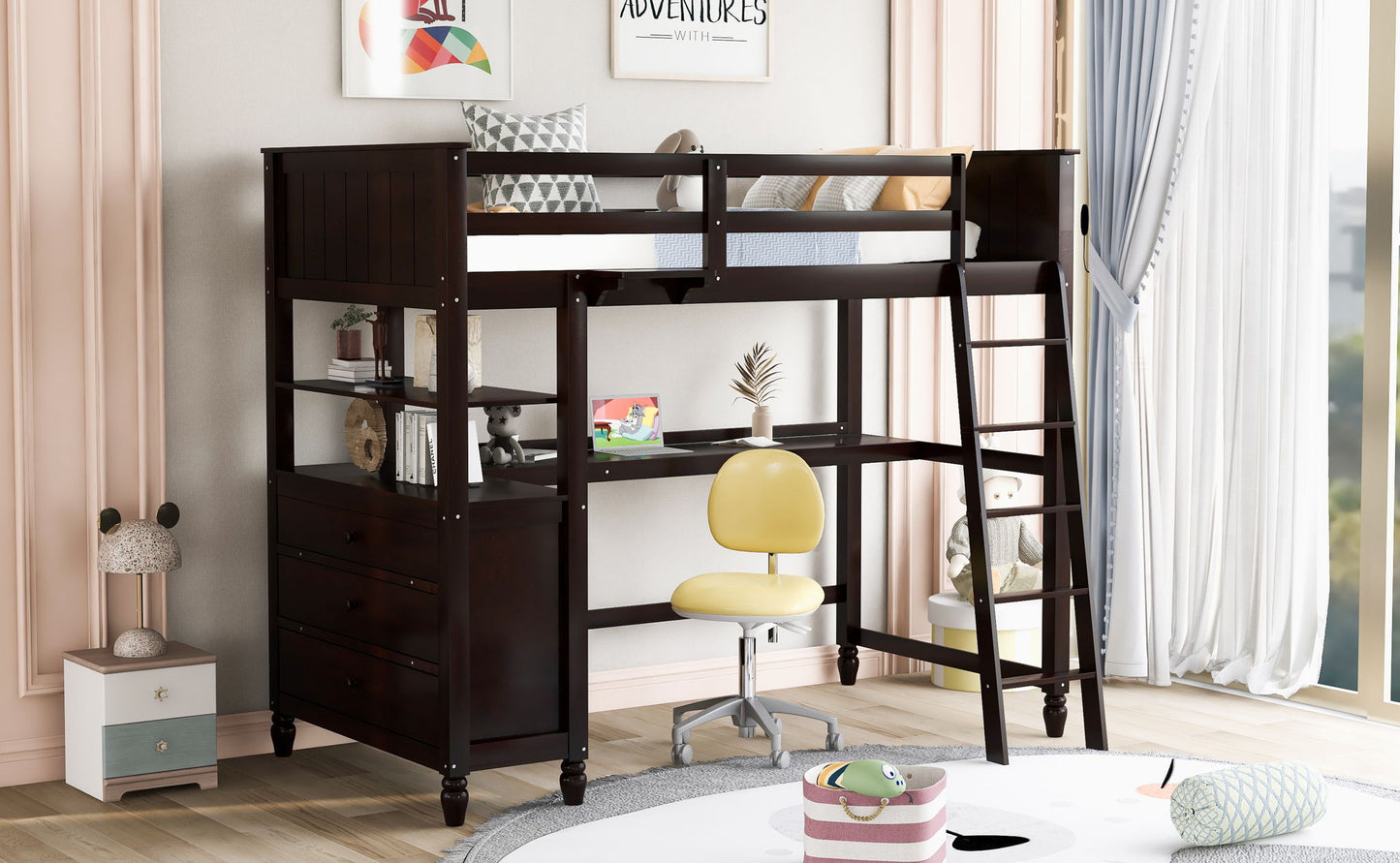 Loft Bed With Drawers With Desk And Shelves
