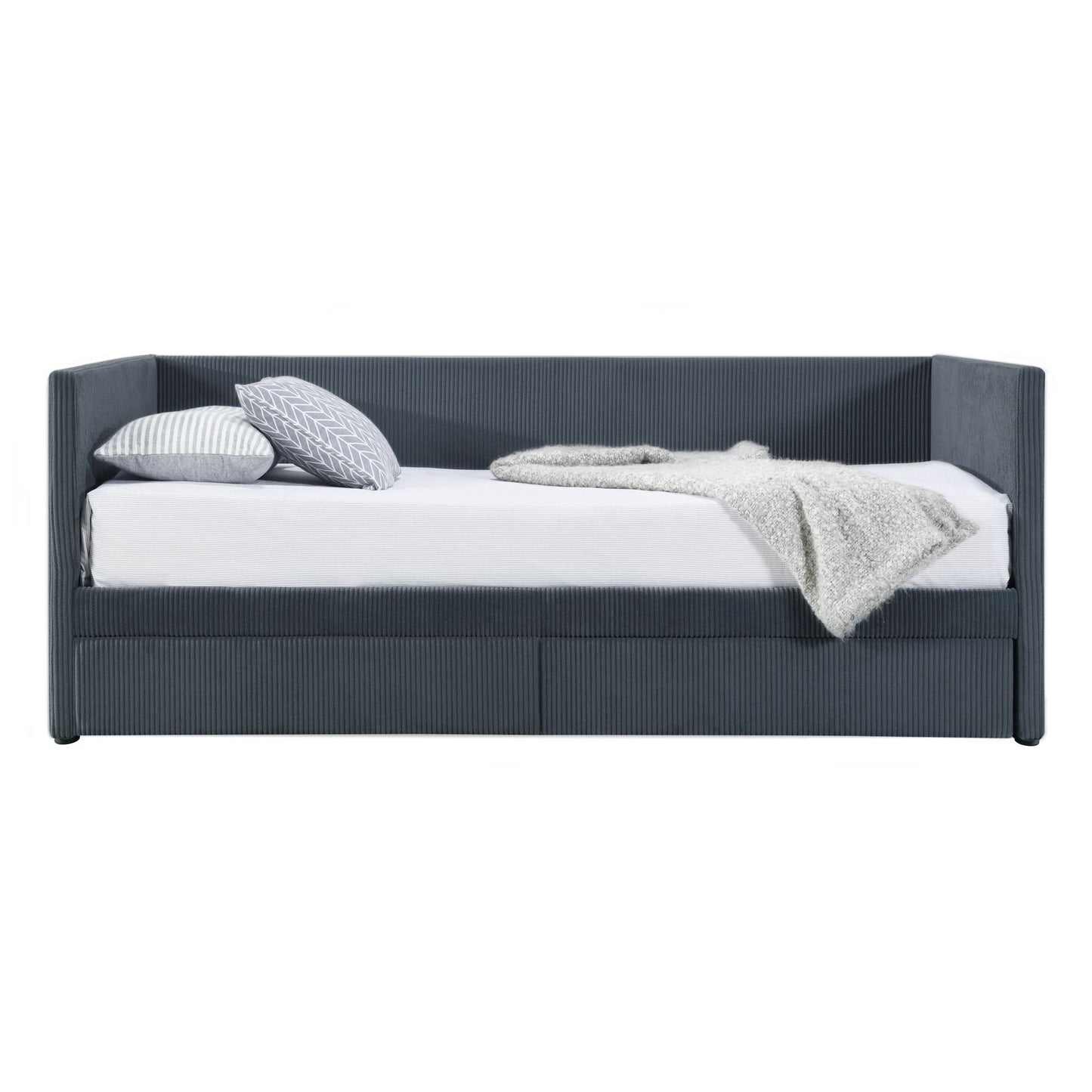 Corduroy Daybed With Two Drawers And Wood Slat