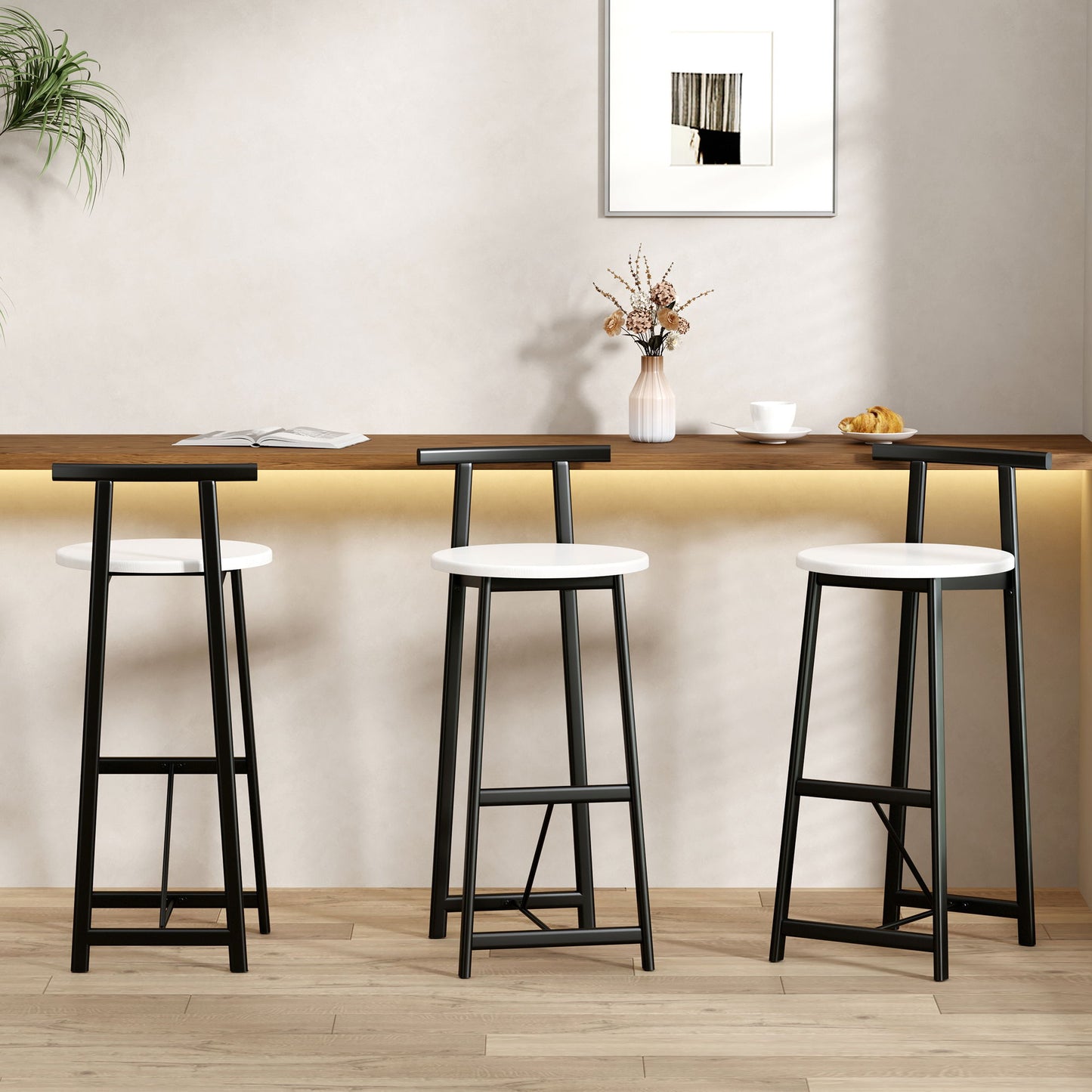 Modern Bar Stools With Backrest For Kitchen (Set of 3)