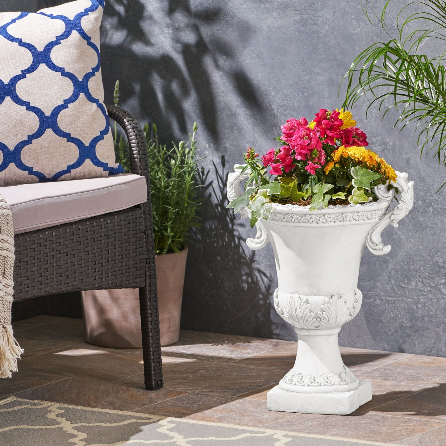 Roman Style Garden Urn Planter - Antique White