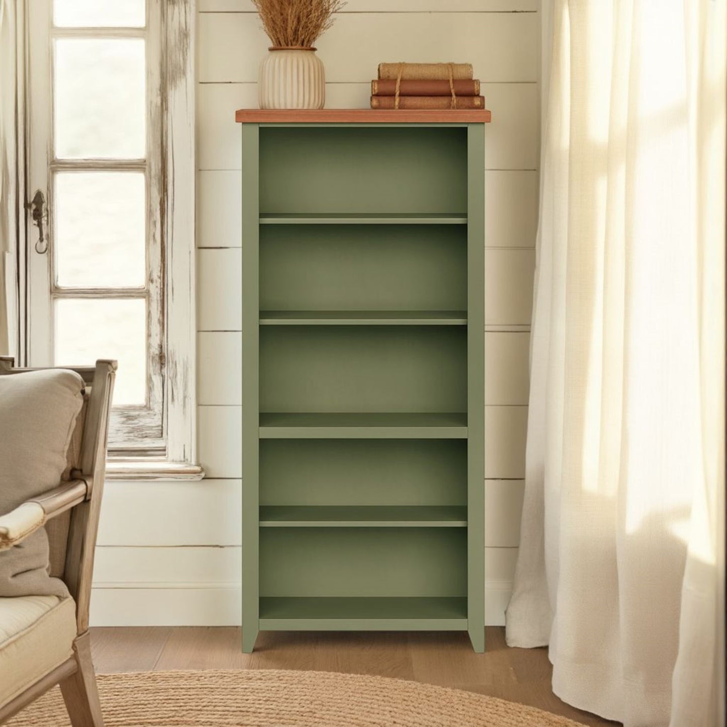 Vineyard - 72" High 5 Shelf Bookcase - Sage Green And Fruitwood