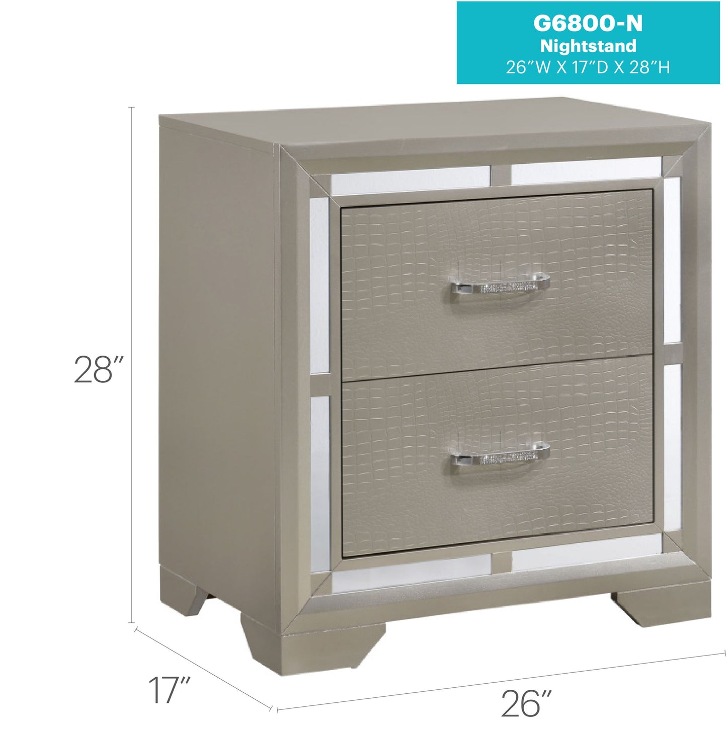 Alana - Nightstand - Silver Champagne