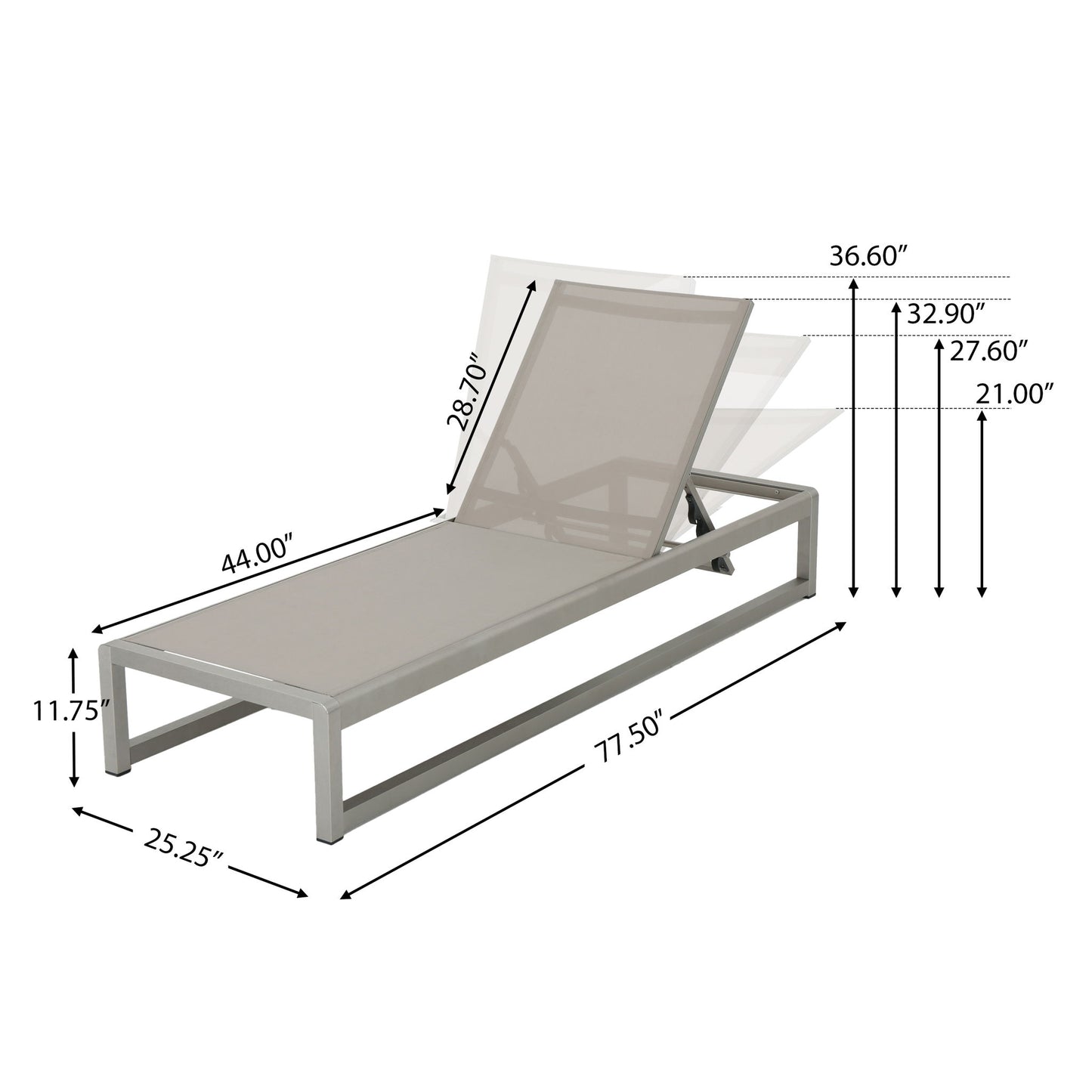 Outdoor Patio Chaise Lounge With 5 Reclining Positions