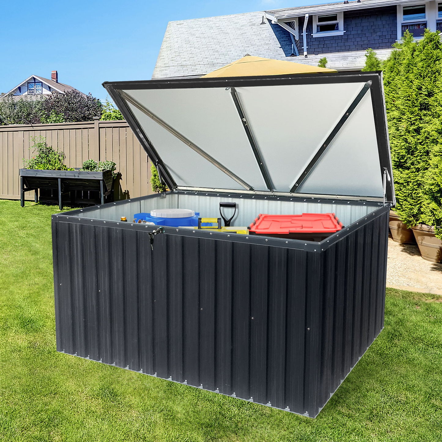 Metal Storage Box Store Large Out Door Use - Black