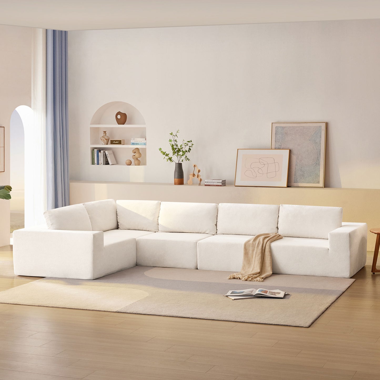 Modular Sectional With Wide Seat Free Combination L Shaped Couch Set Cloud Upholstered Minimalist Boneless Sofa