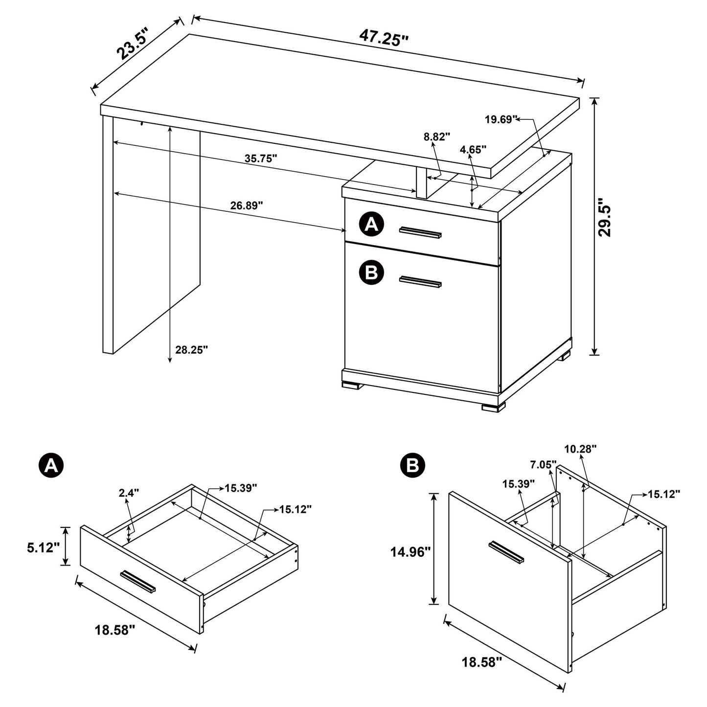 Contemporary Sleek Office Desk With 2 Drawers