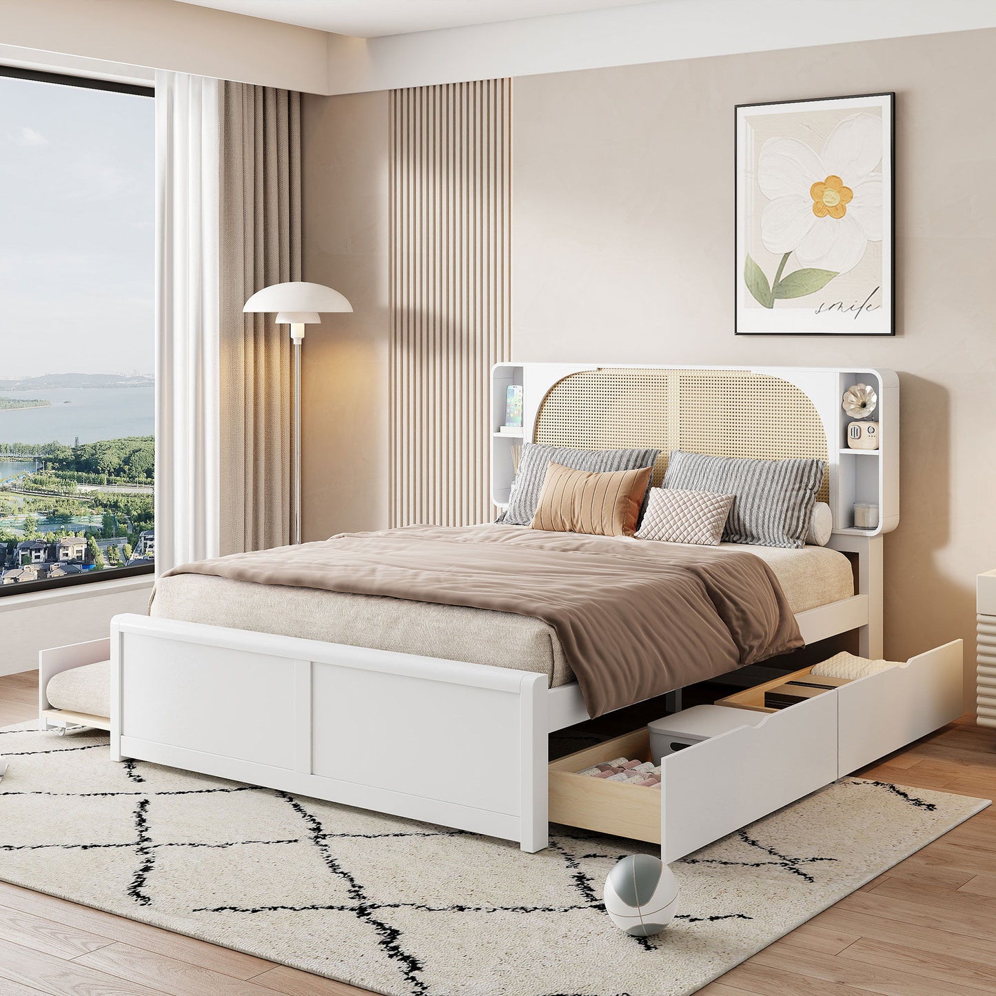 Headboard Bed With 2 Drawers And Trundle