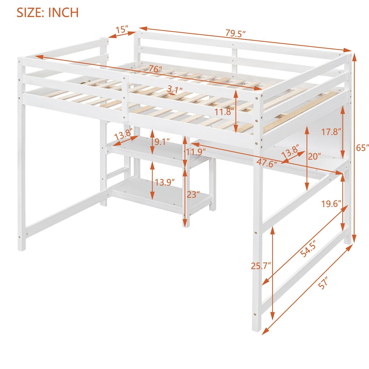 Loft Bed With Shelves, Desk And Writing Board