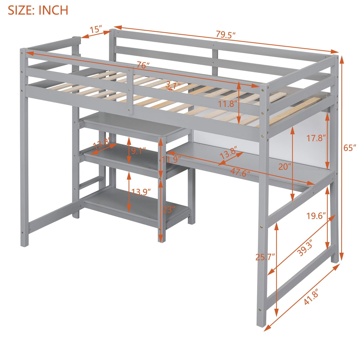 Loft Bed With Shelves, Desk And Writing Board