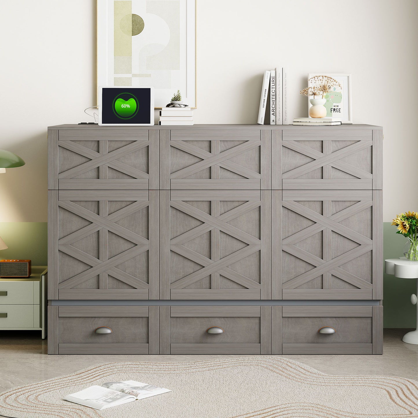 Murphy Bed With Large Drawers And USB Ports