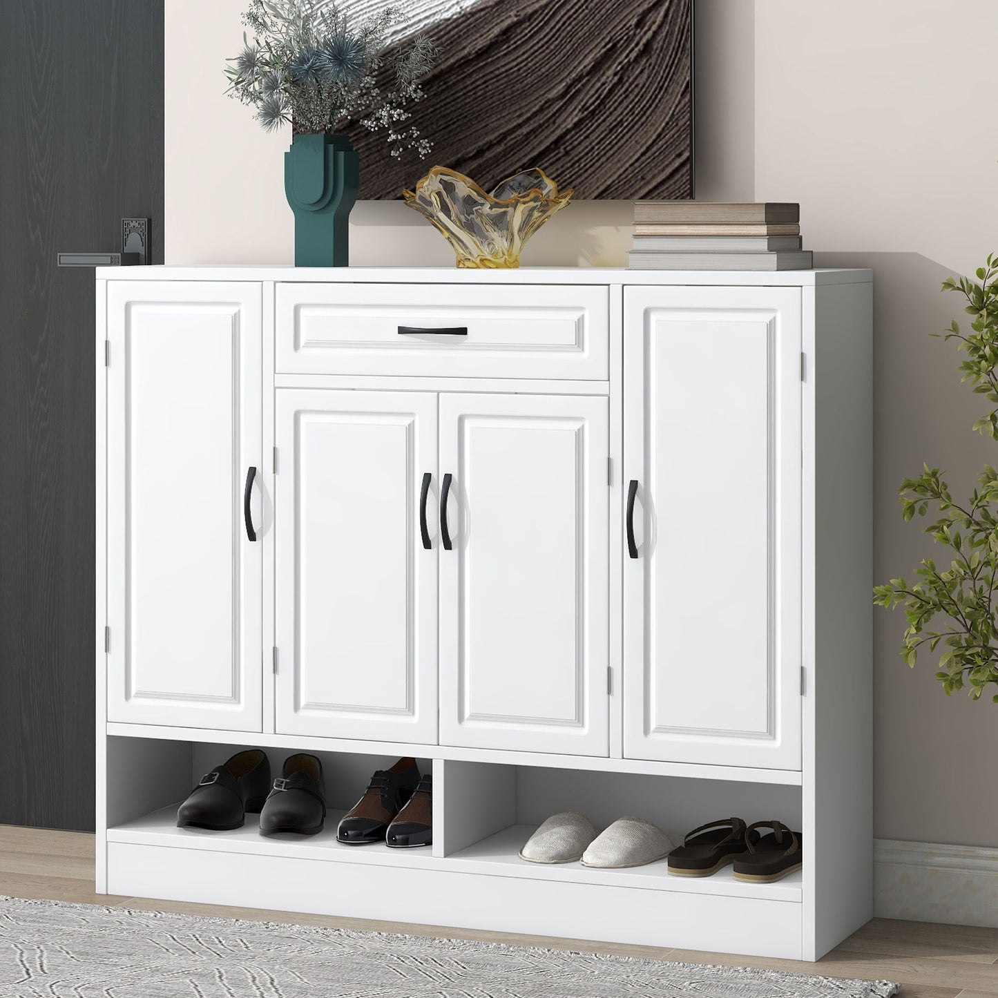 Sleek And Modern Shoe Cabinet With Adjustable Shelves, Space Saving Design